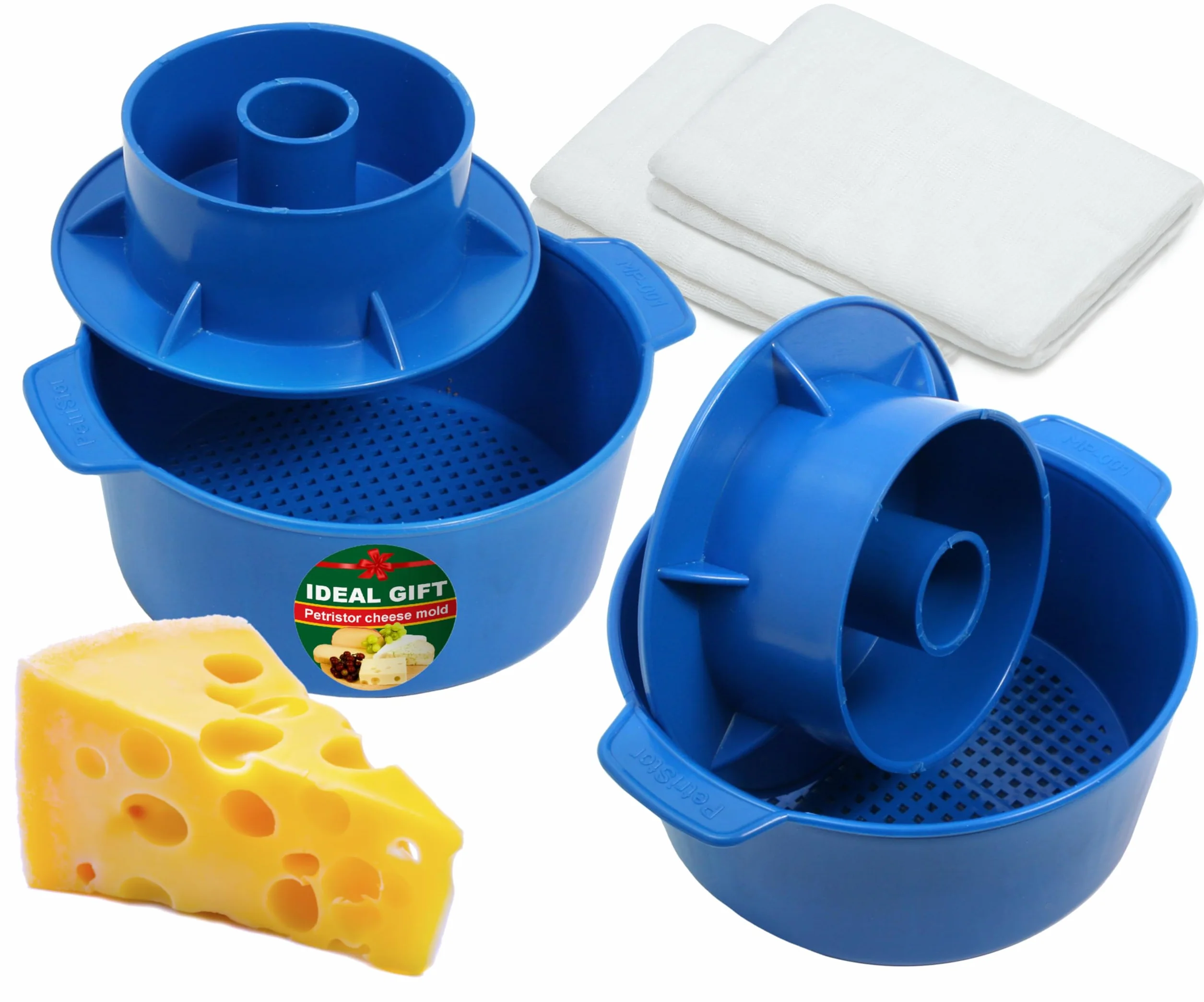 PetriStor Kit de fabricación de quesos 2 piezas molde queso 1,2 L con pistón y gasa de algodón