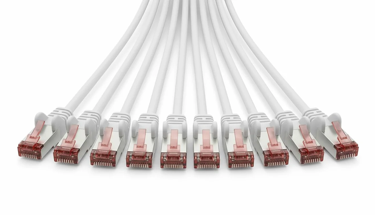 Cable de red Ethernet Cat6, 5 m, color blanco, RJ45, S/FTP PiMF, doble apantallamiento, Gigabit 250 MHz, contactos dorados para router, módem, conmutador, PC, 10 unidades