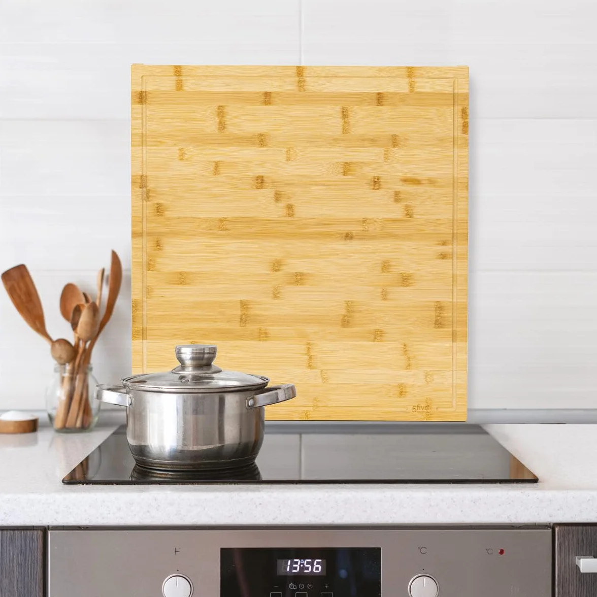 Funda de bambú 3 en 1 para placa de cocina 52x58 cm - Tabla de cortar, protector antiadherente