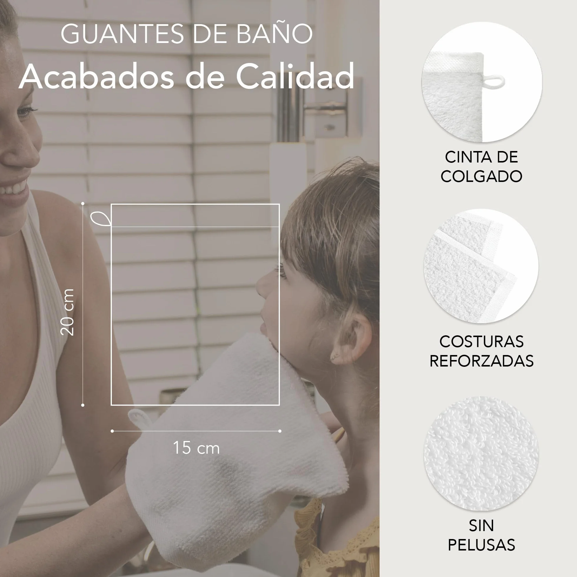 Ôhm Manoplas de Baño 100% Algodón 500 g/m² 15x20 cm Oeko-Tex Pack 10 Unidades