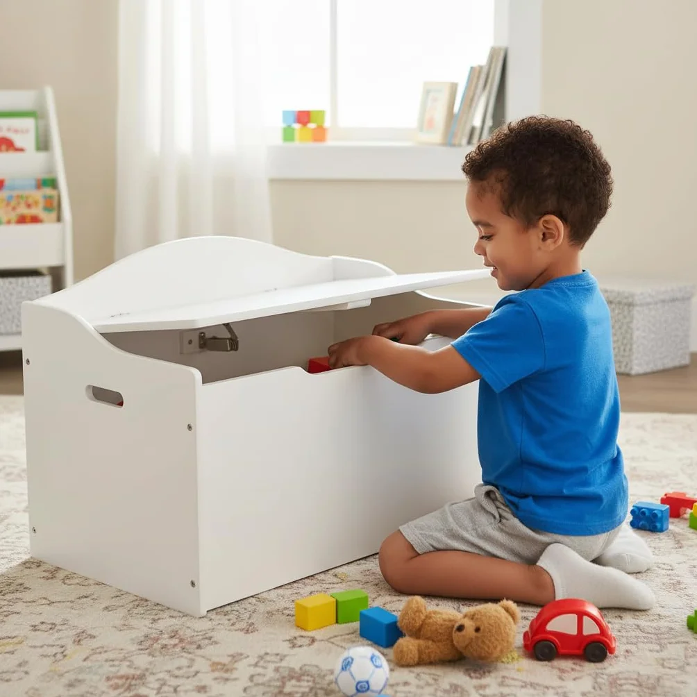 Leomark Caja de Madera Banco Almacenamiento Juguetes 68 x 42 x 46 cm Blanco