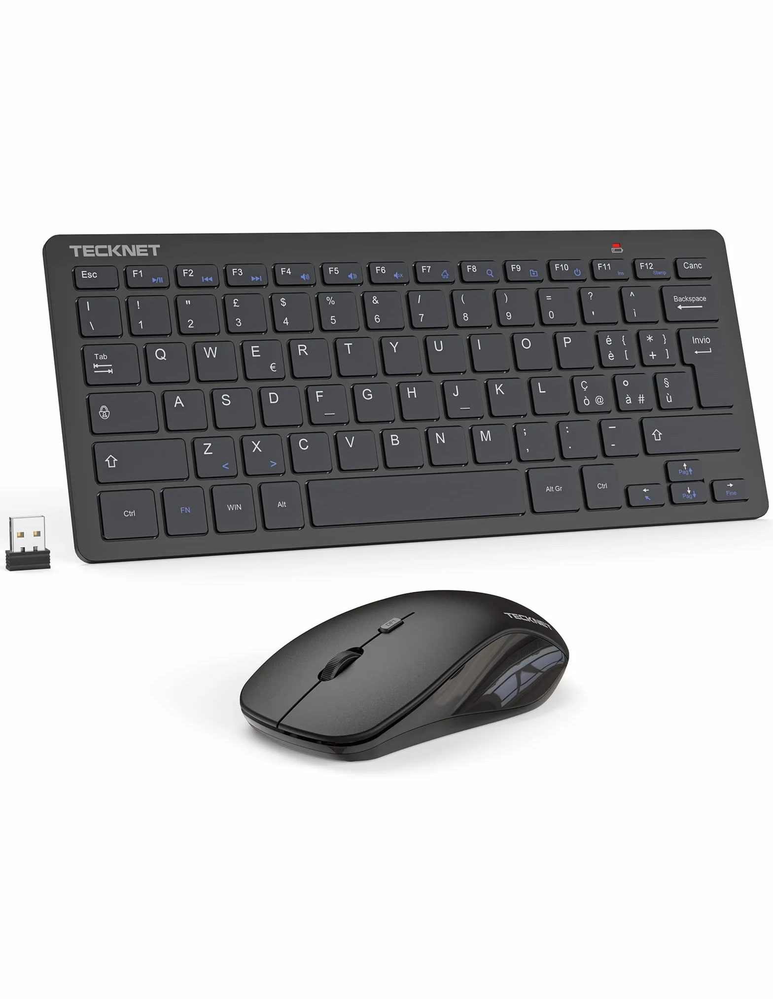TECKNET Juego de Teclado y ratón inalámbrico para PC, Diseño QWERTY Italiano