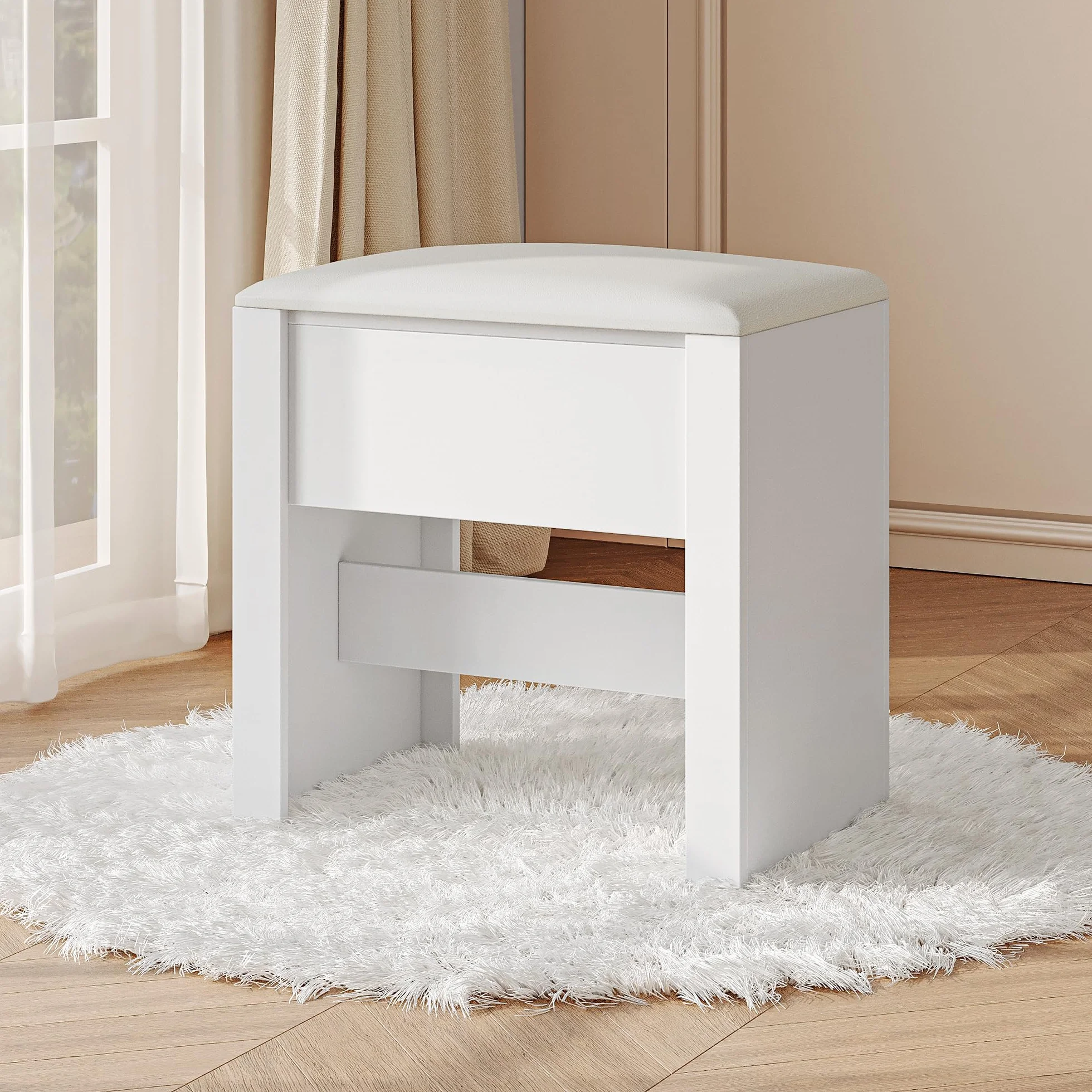 HEXCELEN Taburete de Tocador Tapizado con Almohadilla Antideslizante Blanco 30 x 40 x 44 cm