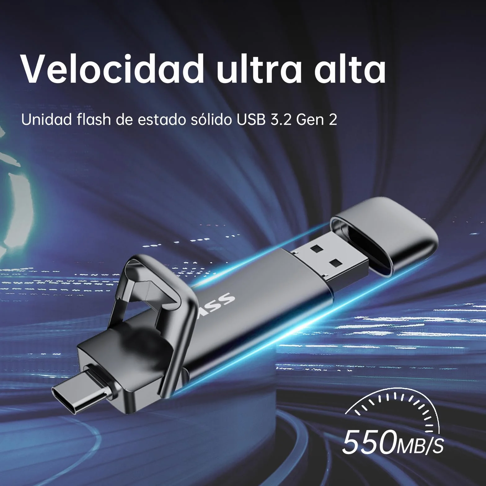 SSK SSD Pendrive 128 GB ，Memoria USB Flash hasta 550 MB/s, Dual Drive usb3.2 Gen 2 Tipo c + a OTG Metal Pen Drive，Disco Duro Externo SSD para Smartphones Android, Pc, Tabletas,Macs