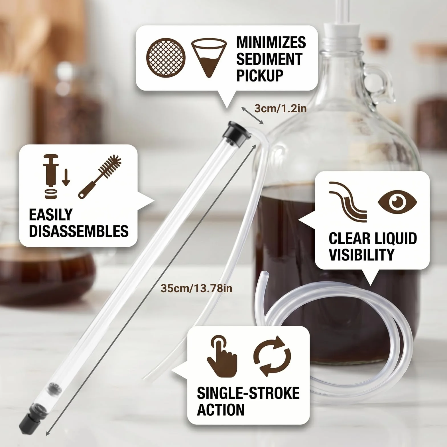 Sifón de Trasvase para Vino y Cerveza 35cm - Tubo de Transferencia sin Sedimentos