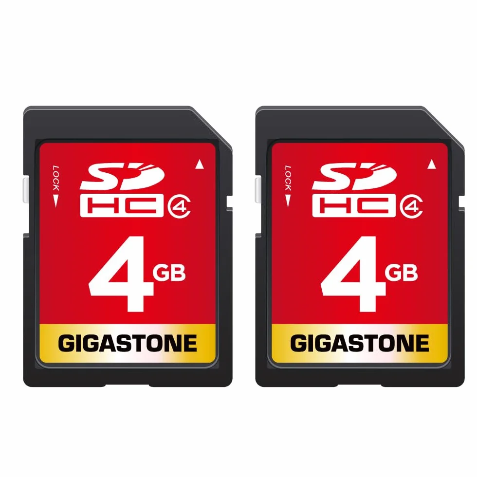 GIGASTONE Paquete de 2 Tarjetas SD de 4GB, Tarjeta de Memoria SDHC Clase 4 para Fotos, vídeos, música, Archivos de Voz, cámara DSLR, videocámara DSC, grabadora, reproducción, PC, Mac, POS, 2 Unidades