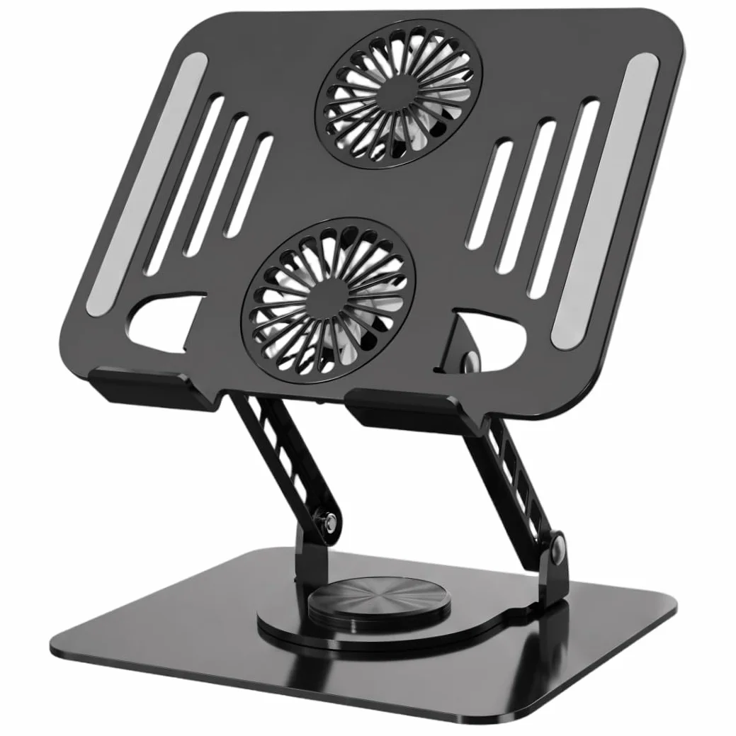 Soporte de enfriamiento para computadora portátil con Ventilador, Soporte de enfriamiento para computadora portátil con Turbo Dual - Elevador de aleación Ajustable Giratorio de 360 ​​​​° para Escrito