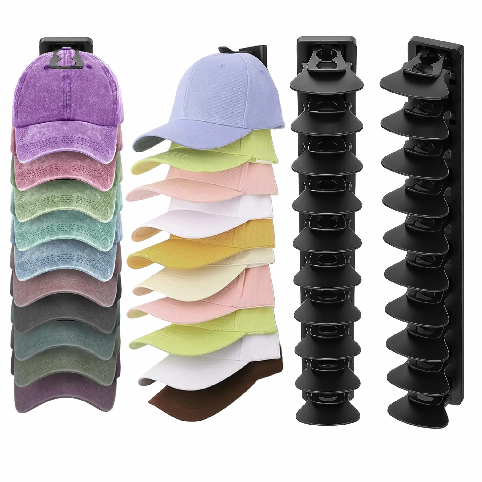 2 Piezas Organizador de Gorras Colgador de Gorras Autoadhesivo o Perforación Estante para Sombreros para Pared para Puerta Armario y Dormitorio​(Negro)