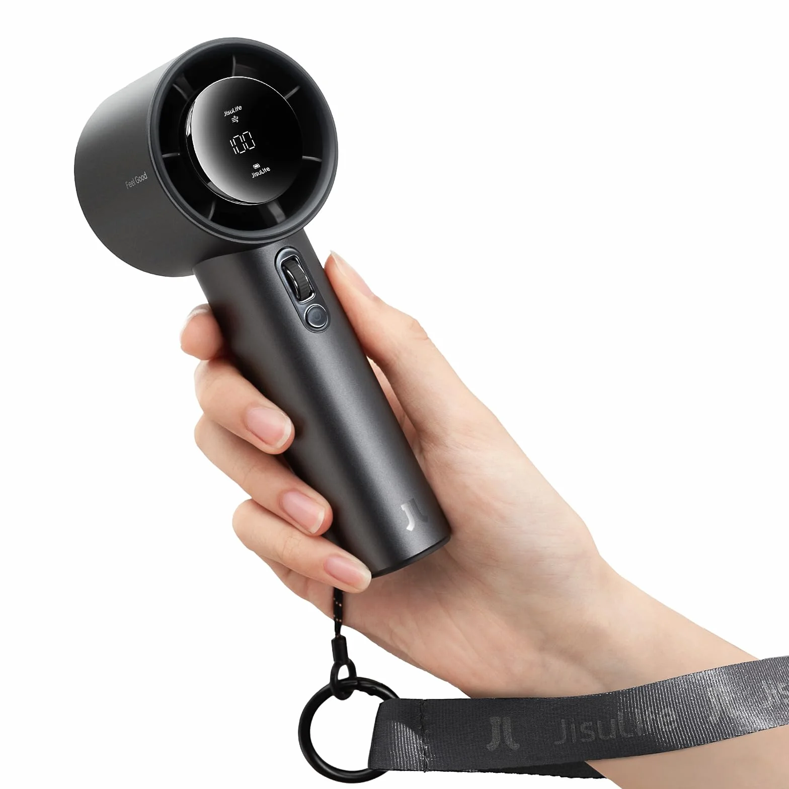 JISULIFE Ventilador Portátil de Mano,Mini Ventilador Turbo Ajustable de Velocidad (1-100),Ventilador Personal Recargable de 5000 mAh Con Cuerpo de Metal,Pantalla Digital,Viajes/Al aire libre-Gris