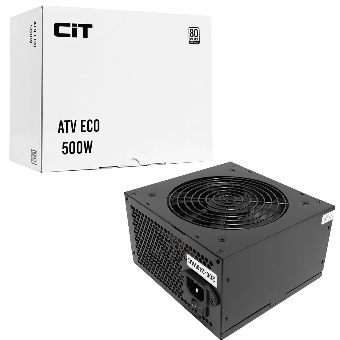 CiT ATV Eco 500W 80 Plus Bronze 230V Fuente de alimentación (no Incluye Cable de alimentación) – 500 W ATV Eco, Totalmente cableado, PFC Activo, riel único, Ventilador de 120 mm, Fuente de