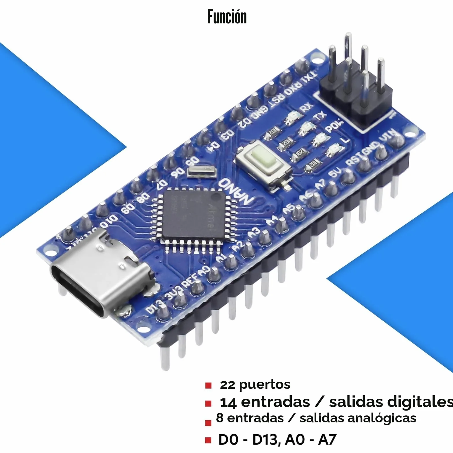 Nano-V3-mega328P Placa de Desarrollo con Cable Binghe 5 Piezas Nano-V3-mega328P Placa de Desarrollo con Chip CH340 Type-C Interfaz 5V 16M 328P Microcontrolador Compatible con Arduino IDE