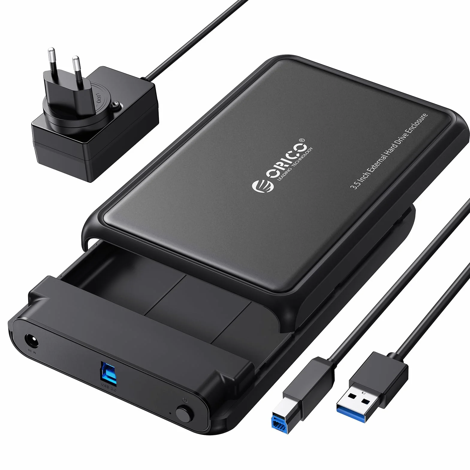 ORICO Carcasa Disco Duro 3.5", USB 3.0 Caja Disco Duro para 2,5" 3,5" HDD SSD SATA I/II/III de hasta 20 TB, Sopporta UASP, sin Herramientas, con Adaptador 12V/2A (Metal + ABS,Negro,DDL35-U3)
