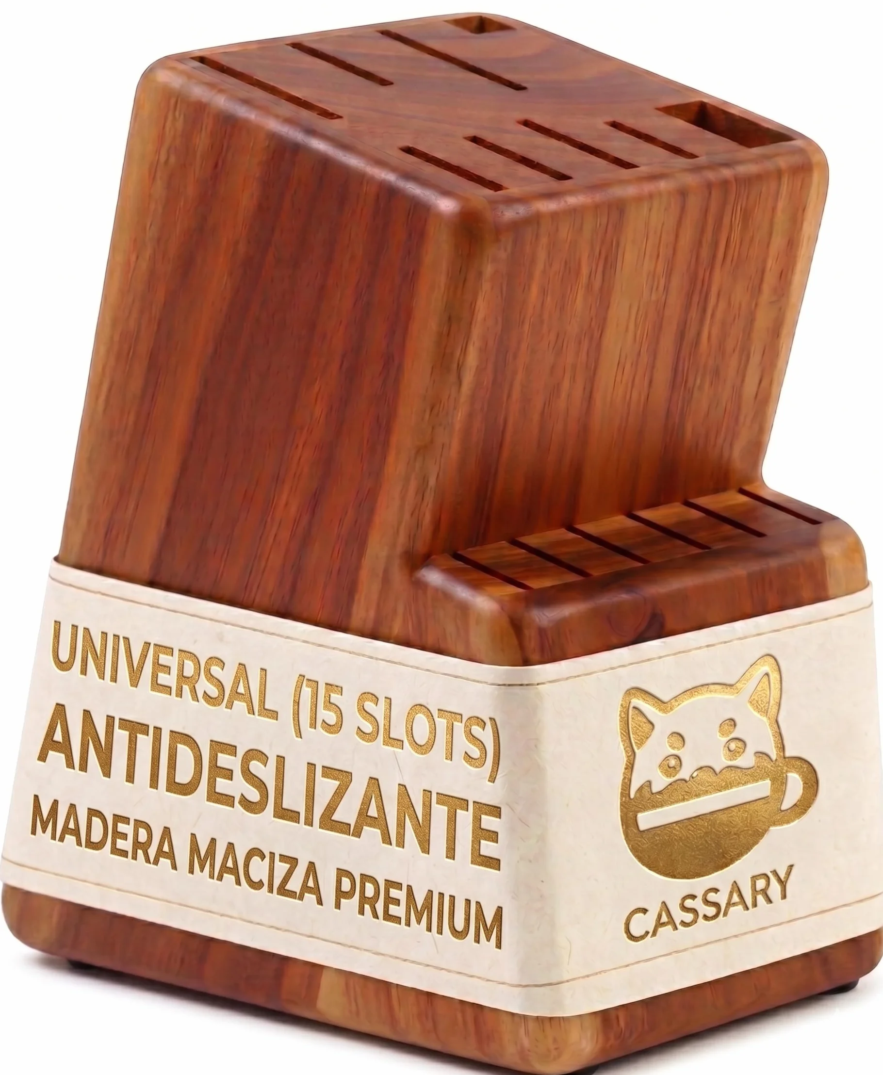 Porta cuchillos cocina universal 15 piezas madera maciza Acacia robusta con soporte para tijera