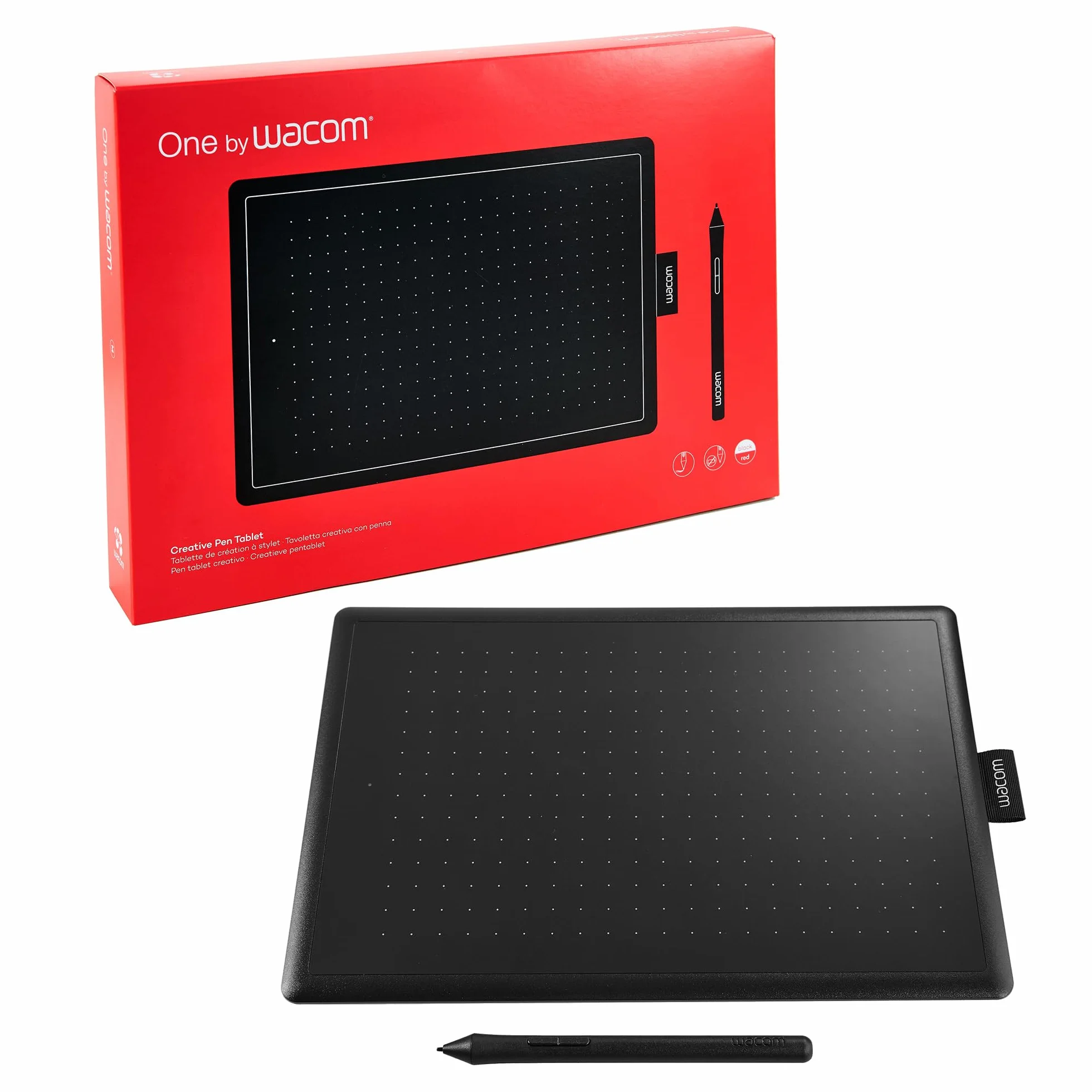 Wacom One by Wacom Medium - Tableta gráfica con lápiz Digital Sensible a la presión, Compatible con Windows, Mac y Chromebook, óptima para Oficina en casa y e-Learning, Color Negro y Rojo