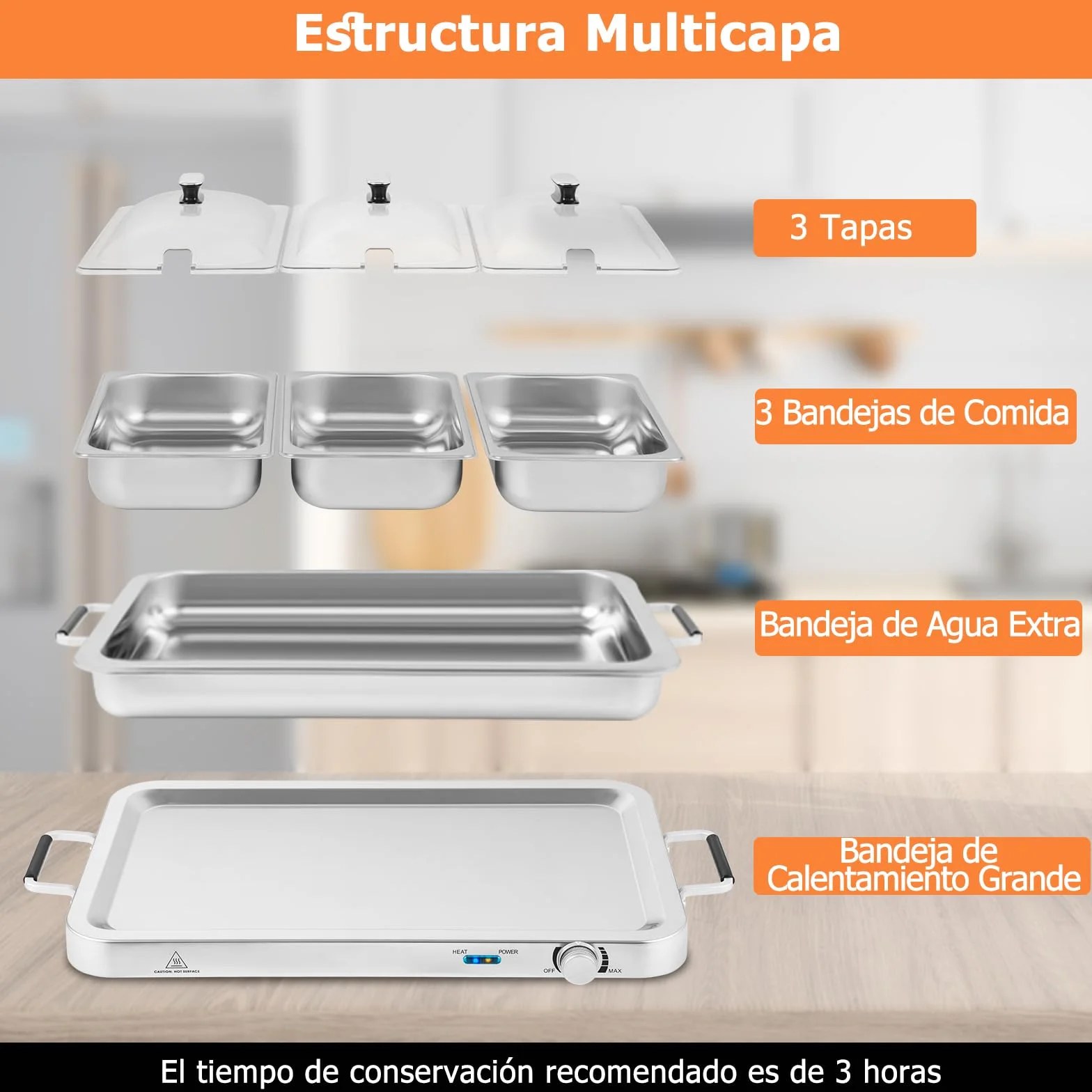 GOPLUS Bandeja Calentadora De Alimentos 2 En 1 Eléctrica 8 L Acero Inoxidable Control Temperatura