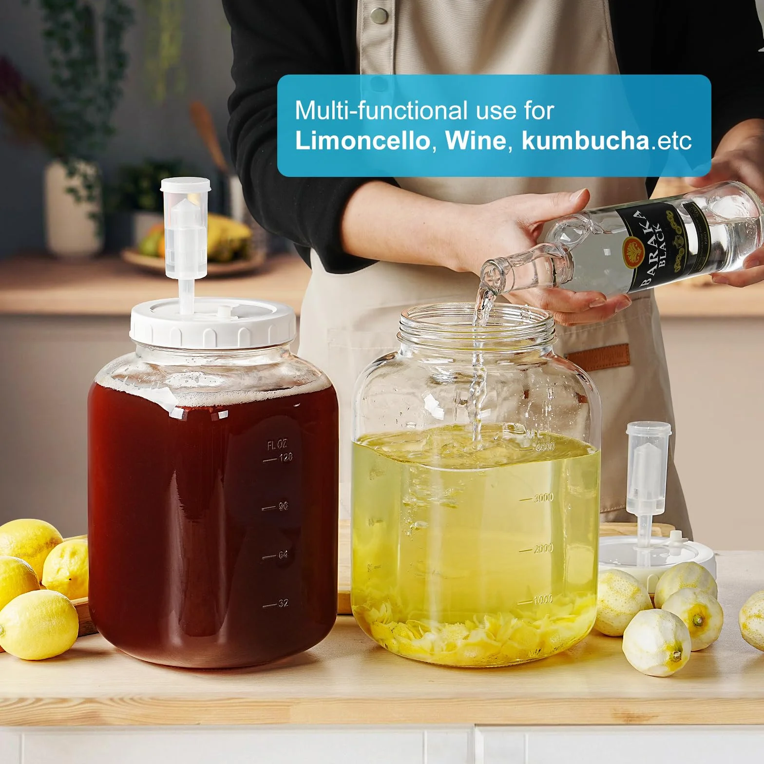 Absovetu Tarros de Fermentación 5700 ml con Cierre de Aire y Tapa de Rosca para Chucrut, Masa Madre, Kimchi, Kombucha