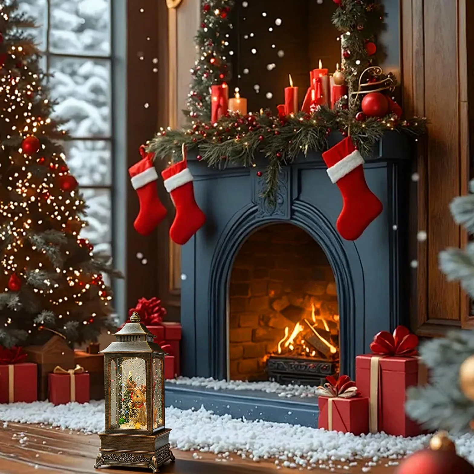 Globos de Nieve Navideños Musicales Giratorios, Linterna USB Pilas Extra Grande Decoración Navidad
