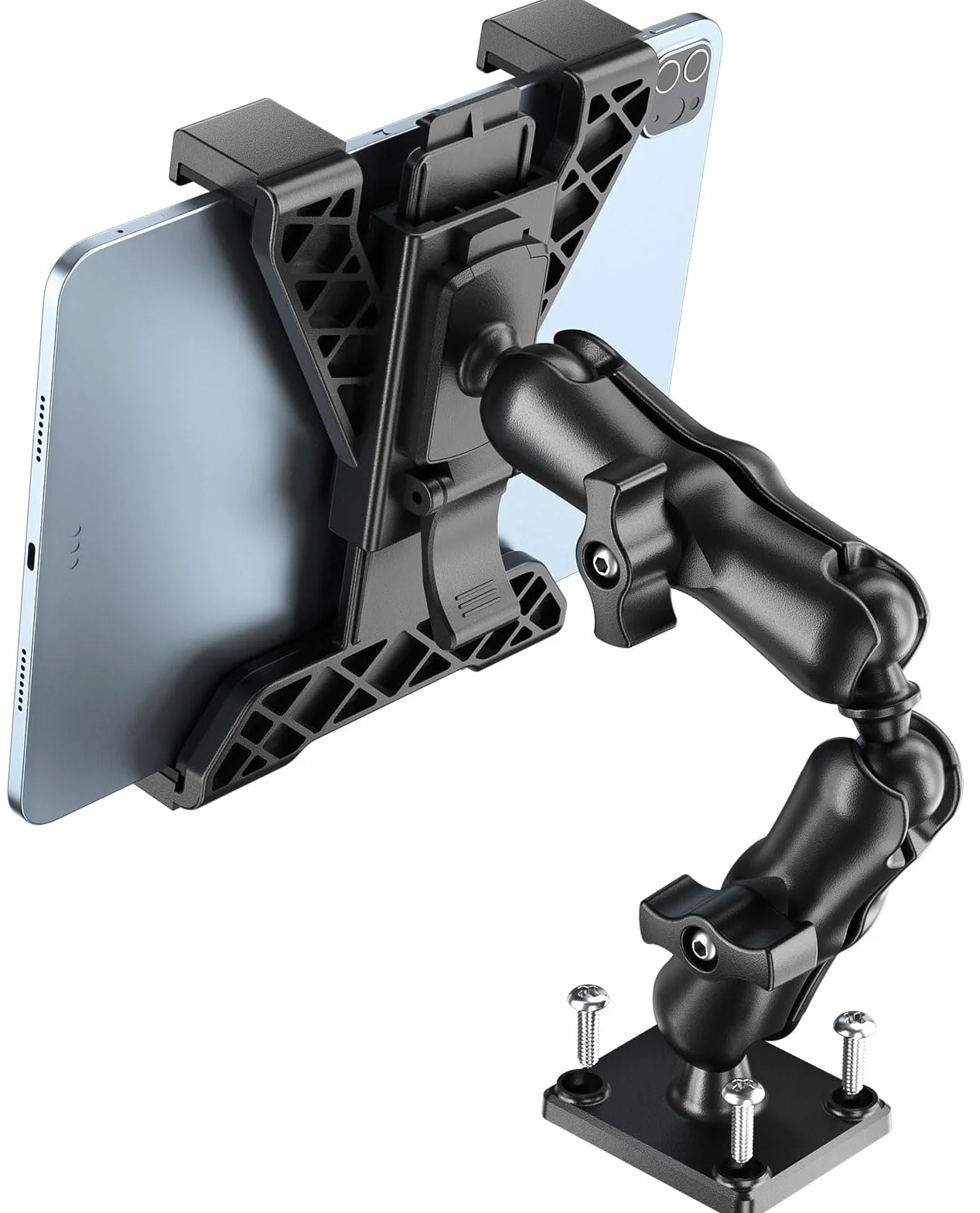 OHLPRO Soporte para tableta para camión, soporte resistente para iPad para base de taladro, soporte ajustable de 360° de 2 etapas para todos los iPad Pro de 7 a 11.5 pulgadas, Mini, Samsung Tab, Nexus