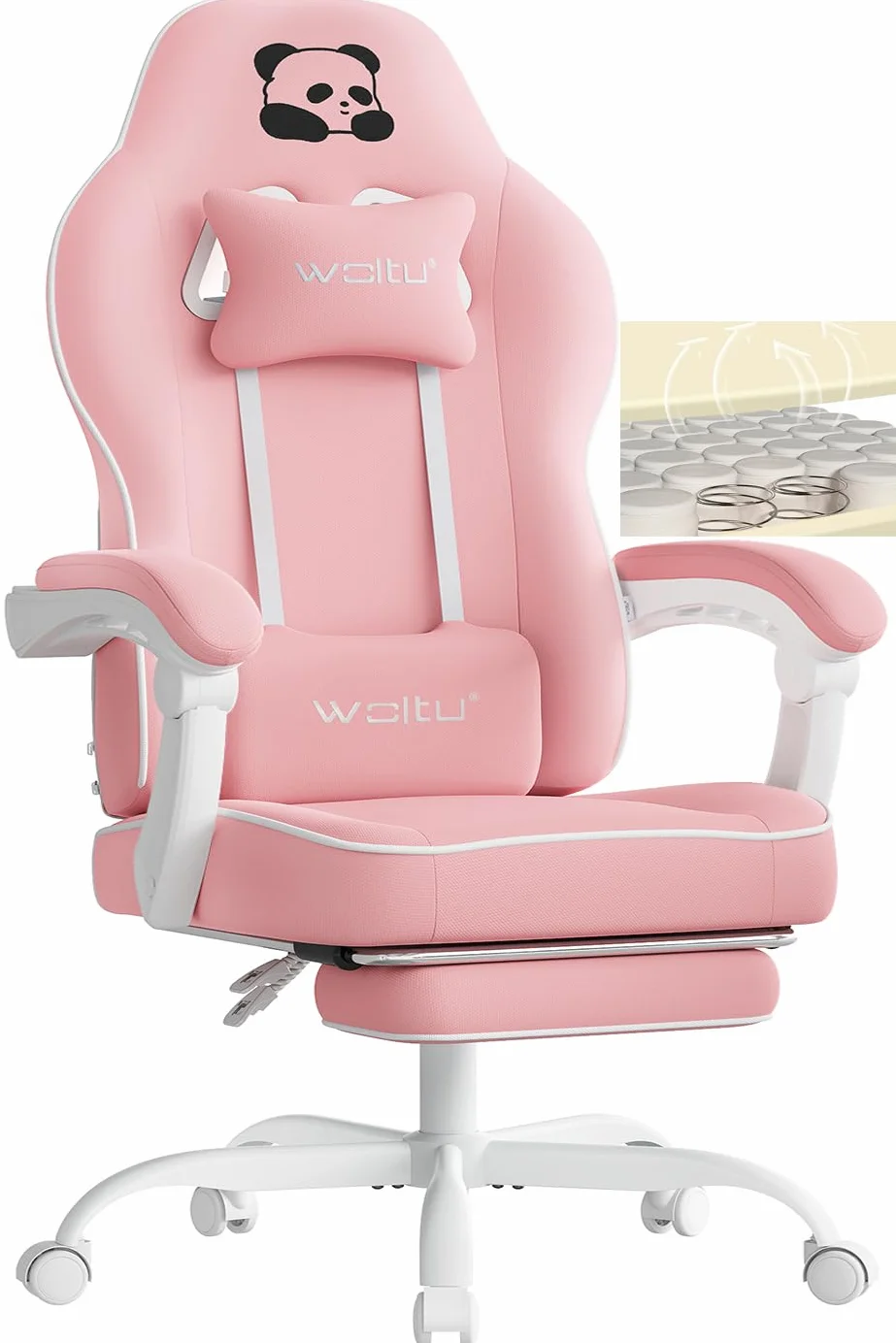 WOLTU Silla Gaming Ergonómica con Reposabrazos y Soporte Lumbar, Asiento Elástico, Estructura Metal, Tela de Malla, Rosa, GS16rs