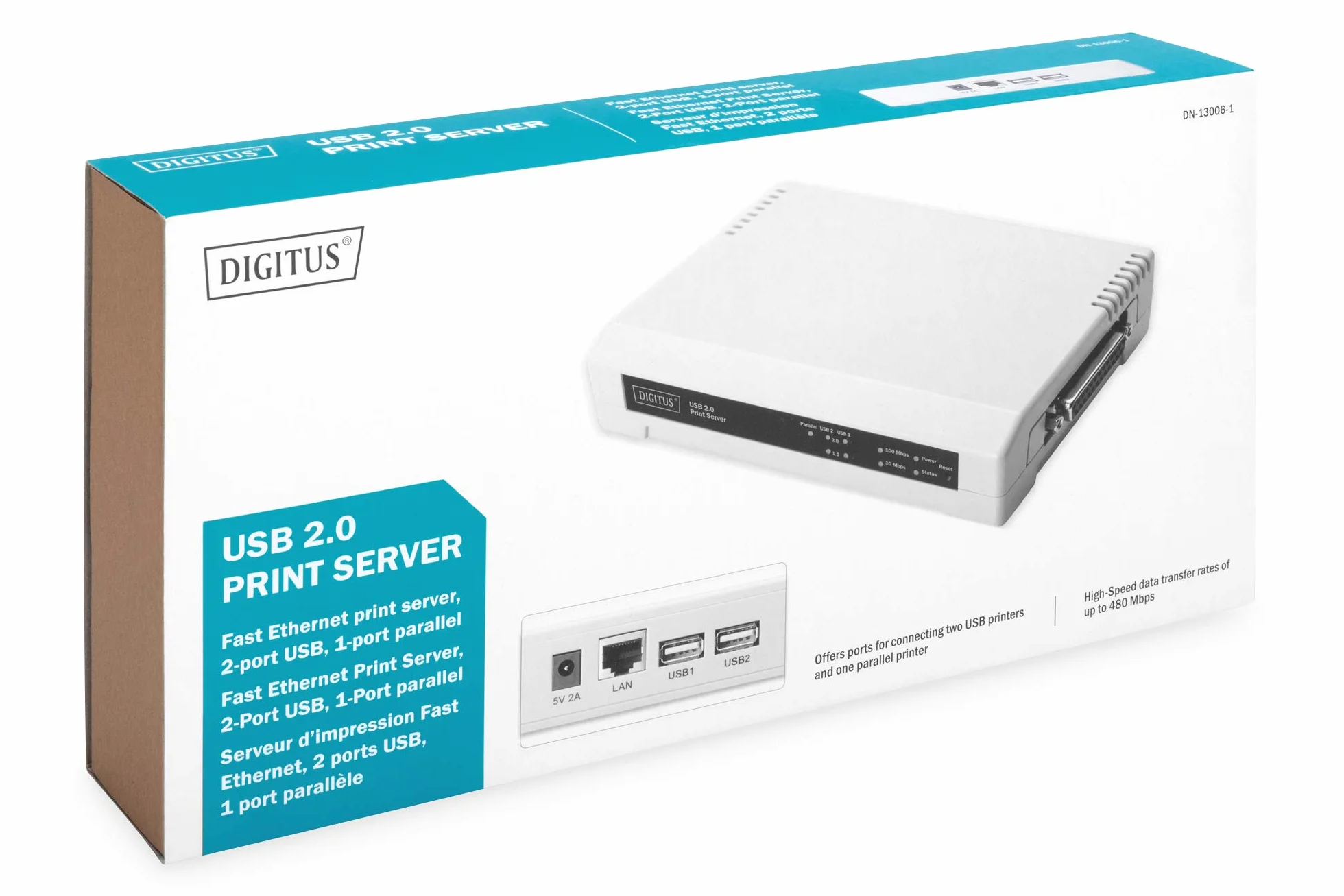 Digitus DN-13006-1 - Servidor de impresión (Ethernet LAN, IEEE 802.3, IEEE 802.3u, 10, 100 Mbit/s, TCP/IP, 230 V, 50 Hz)