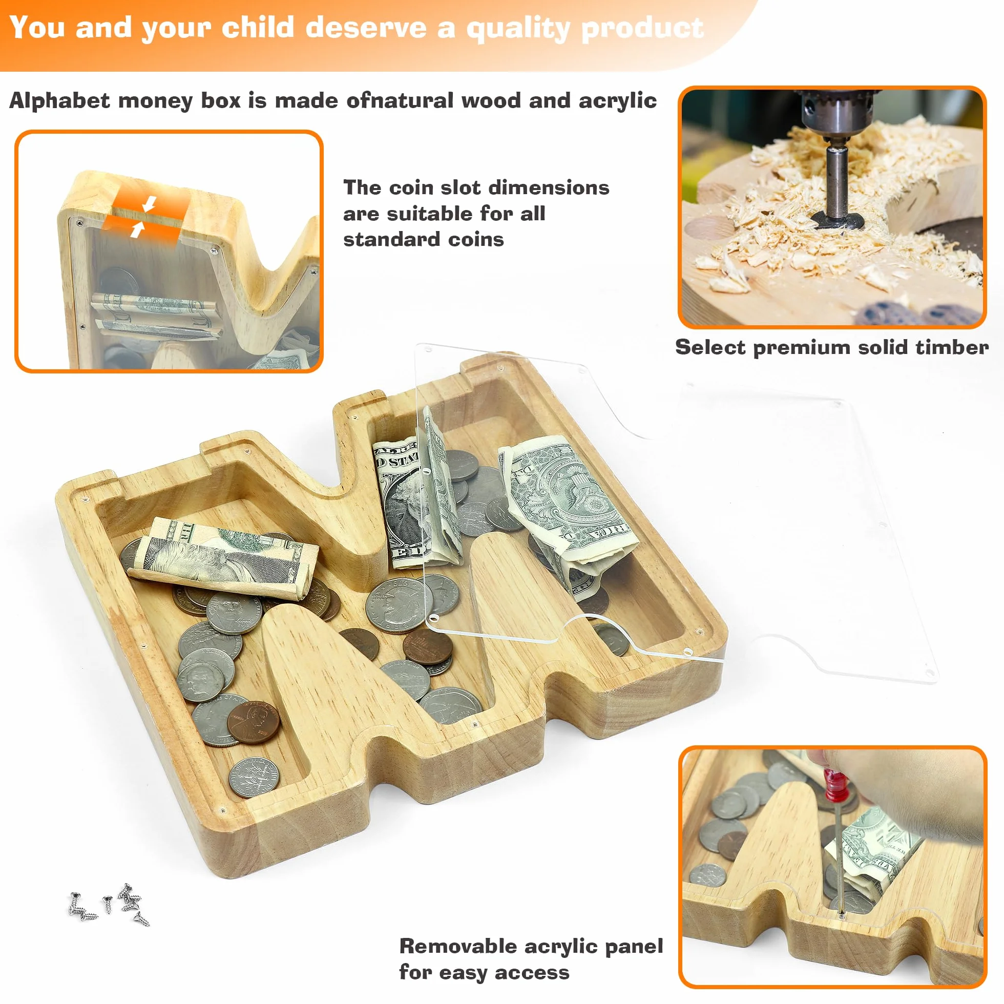 Hucha de Madera Personalizada con Letras A-Z para Niños, Regalo Creativo