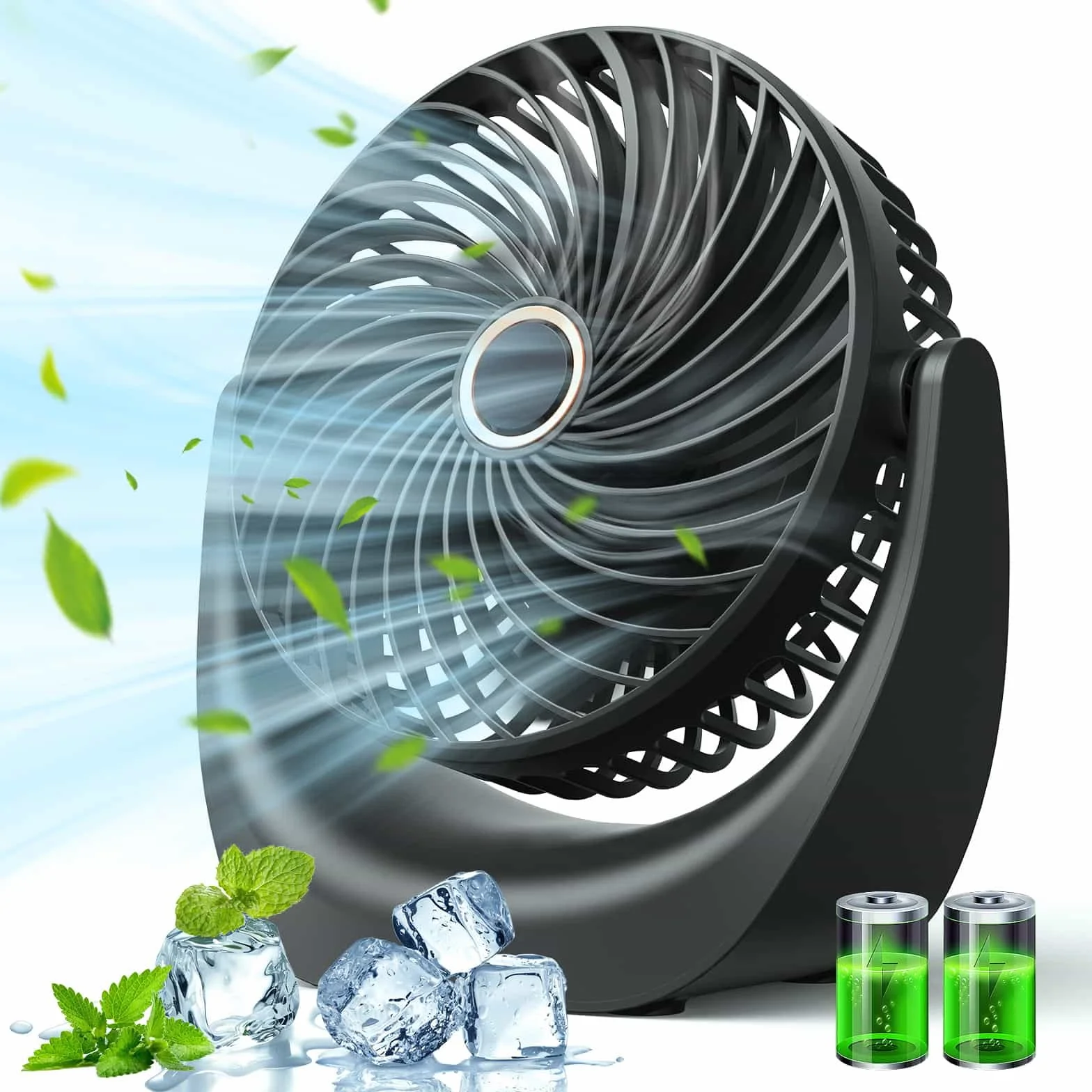 Ventilador usb,ventilador portatil,mini ventilador silencioso,velocidad del viento ajustable de cinco velocidades,ángulo ajustable de 360°,batería recargable de 4000 mAh, adecuado para oficina,hogar