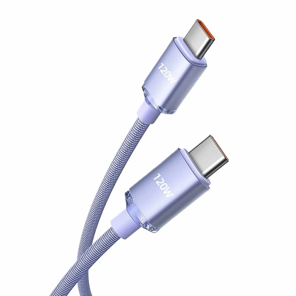 Cable de datos de carga súper rápida de 2/1,5/1/0,25 m (USB C a tipo C) con diseño trenzado (1,5 m, morado)