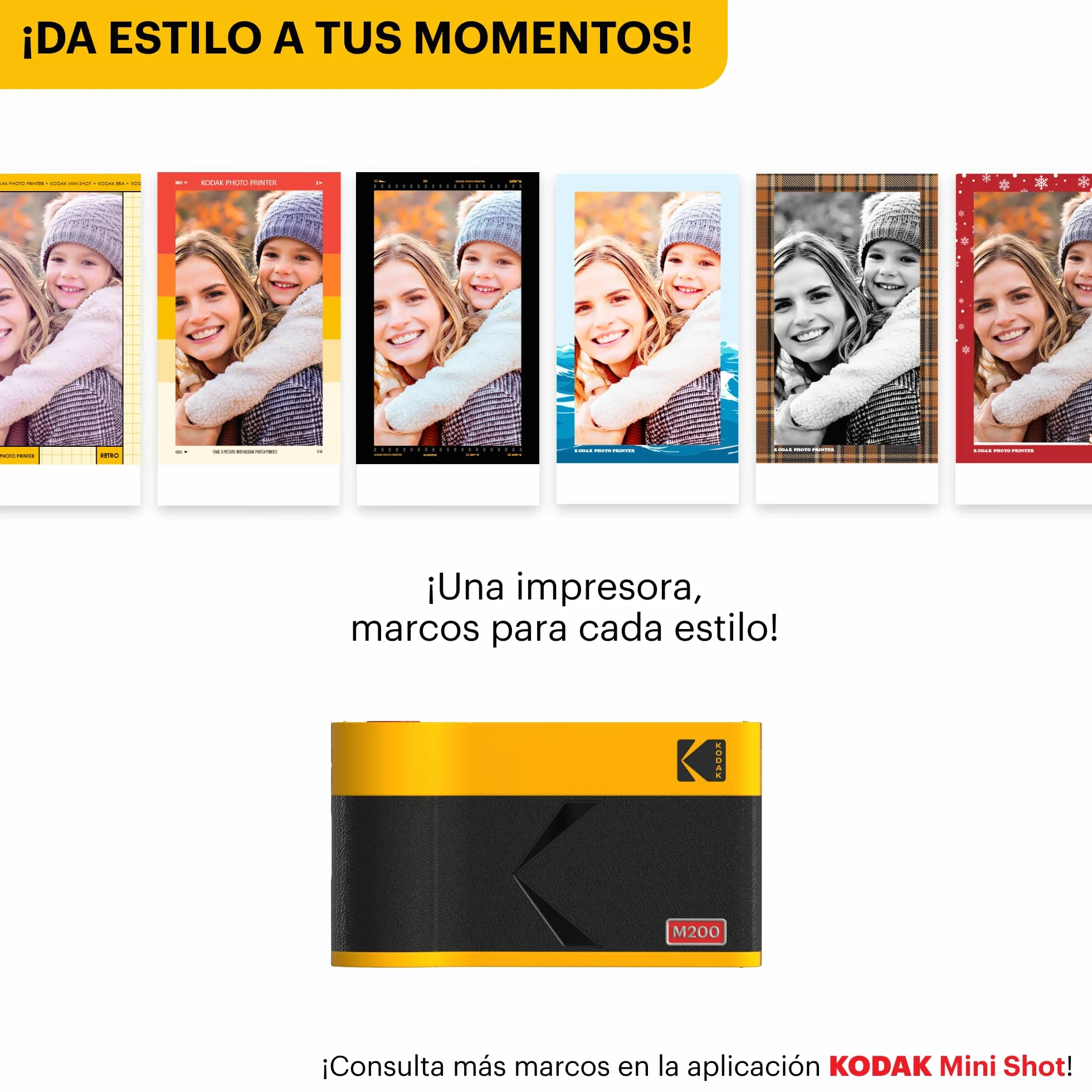KODAK Mini 2 ERA 4PASS Impresora de Fotos Portátil (5,3x8,6cm) (Impresora + Pack de Regalo con 38 Hojas (8 Hojas Iniciales + 30 Hojas), Amarillo)