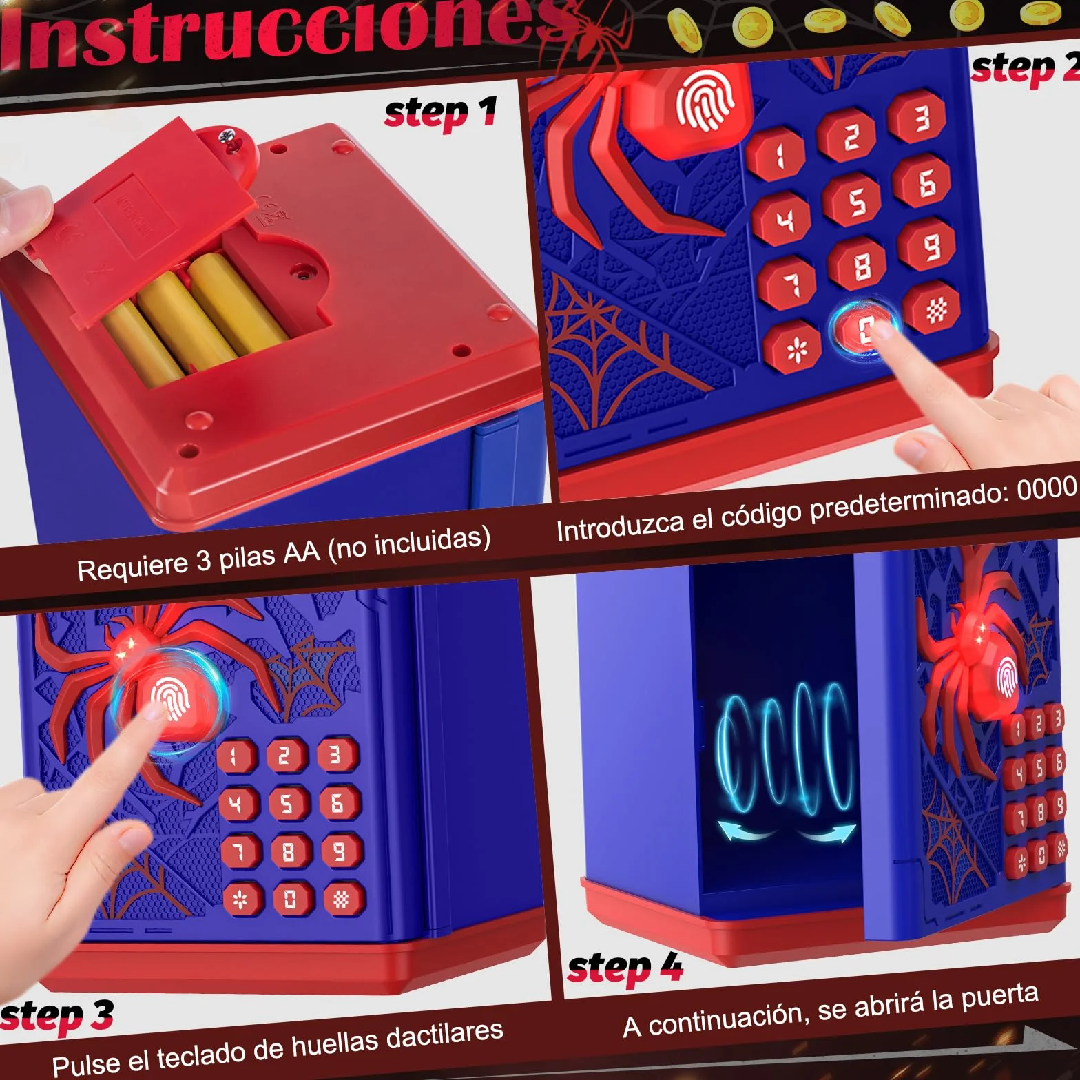 Yellcetoy Hucha Electrónica para Niños, Spider Caja Fuerte con Código de Seguridad y Música, Regalos 3-7+ Años Azul