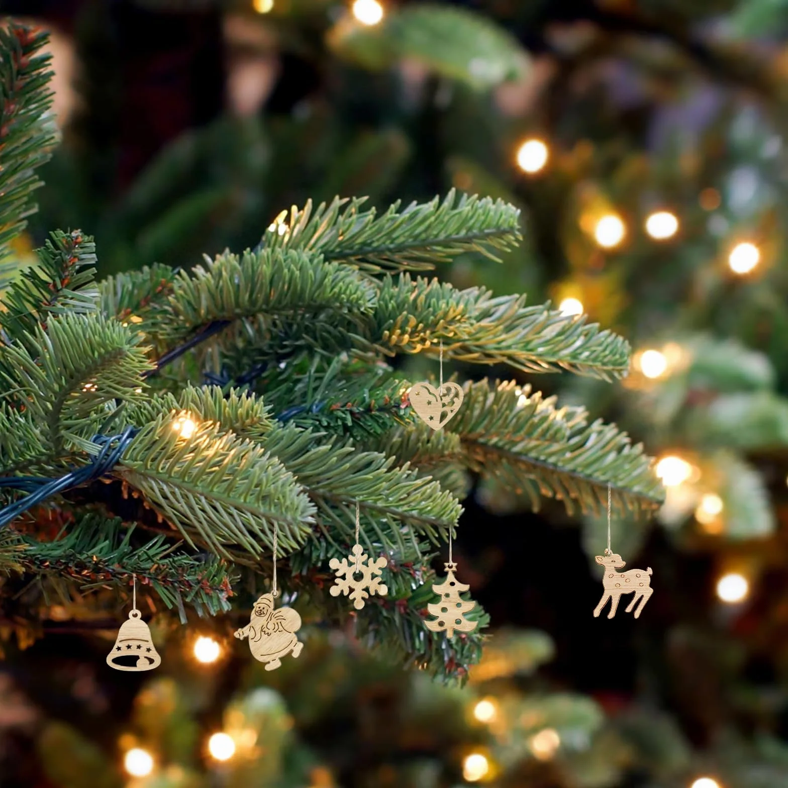 Adornos Navideños de Madera 100 Piezas Colgantes para Árboles Decoración Navideña Bricolaje