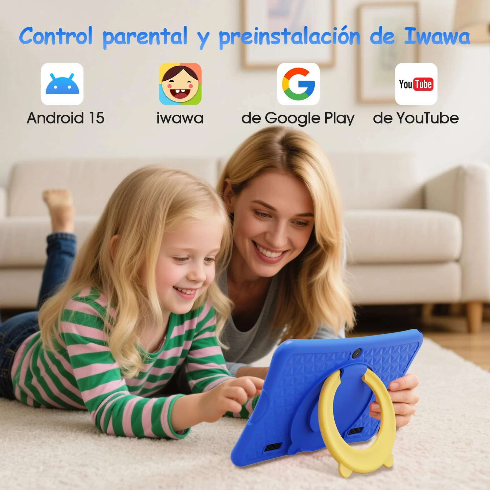 DigiLand Tableta para Niños de 10,1 Pulgadas, Tabletas Android 15 con Funda Protectora, 6+32GB,Pantalla IPS 1280*800,Cámara dual 2MP+5MP,6000mAh, Tableta Aprendizaje con Control Parental e iWawa(Azul)