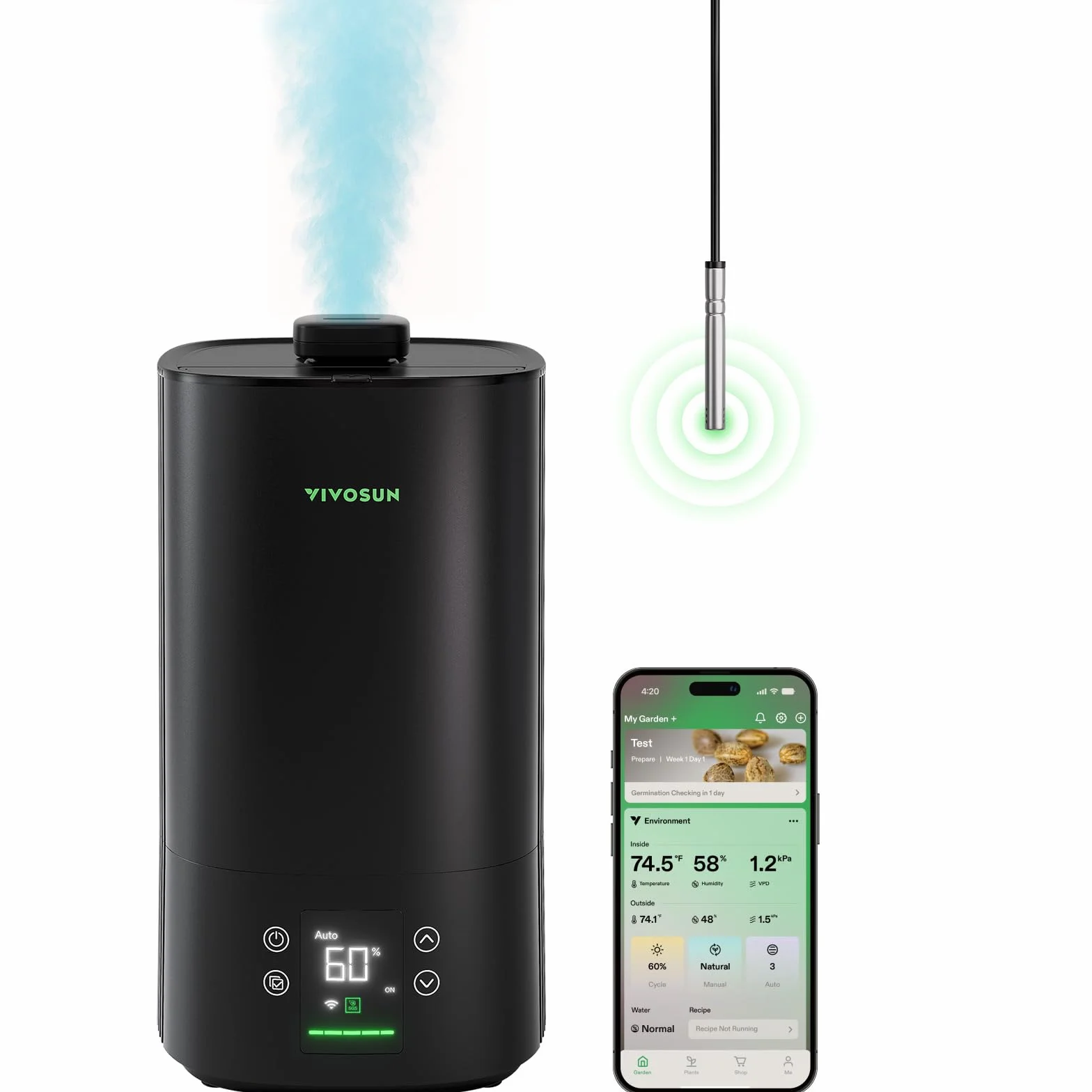 VIVOSUN AeroStream H05 Humidificador para Plantas 5L Smart 24 dB Silencioso Niebla Fría 360° 50H Ultrasonidos