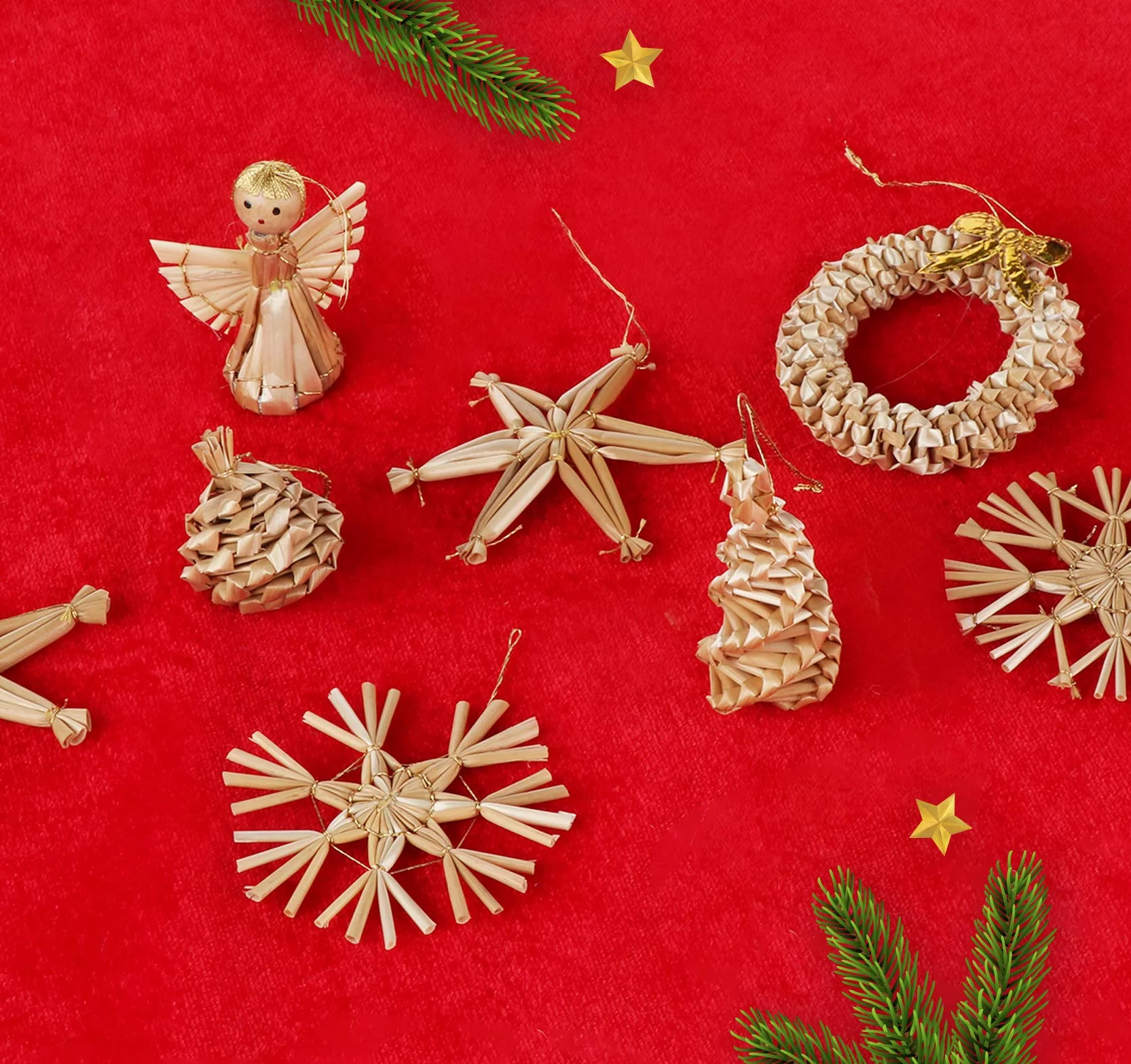 Agoer Juego de 36 Estrellas de Paja para Árbol de Navidad, Decoración Hecha a Mano con Acentos Naturales