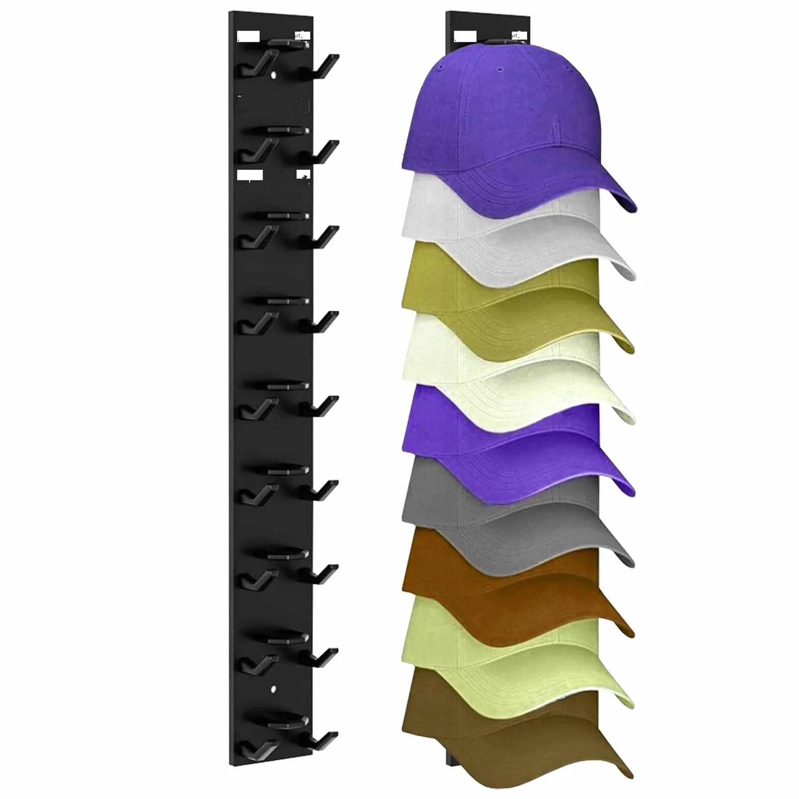 2 piezas Colgador Gorras Autoadhesivo, Organizador Gorras para sombreros de pared con adhesivo fuerte, Soporta Hasta 18 Sombreros para Puerta, Armario y Dormitorio​ (Negro)