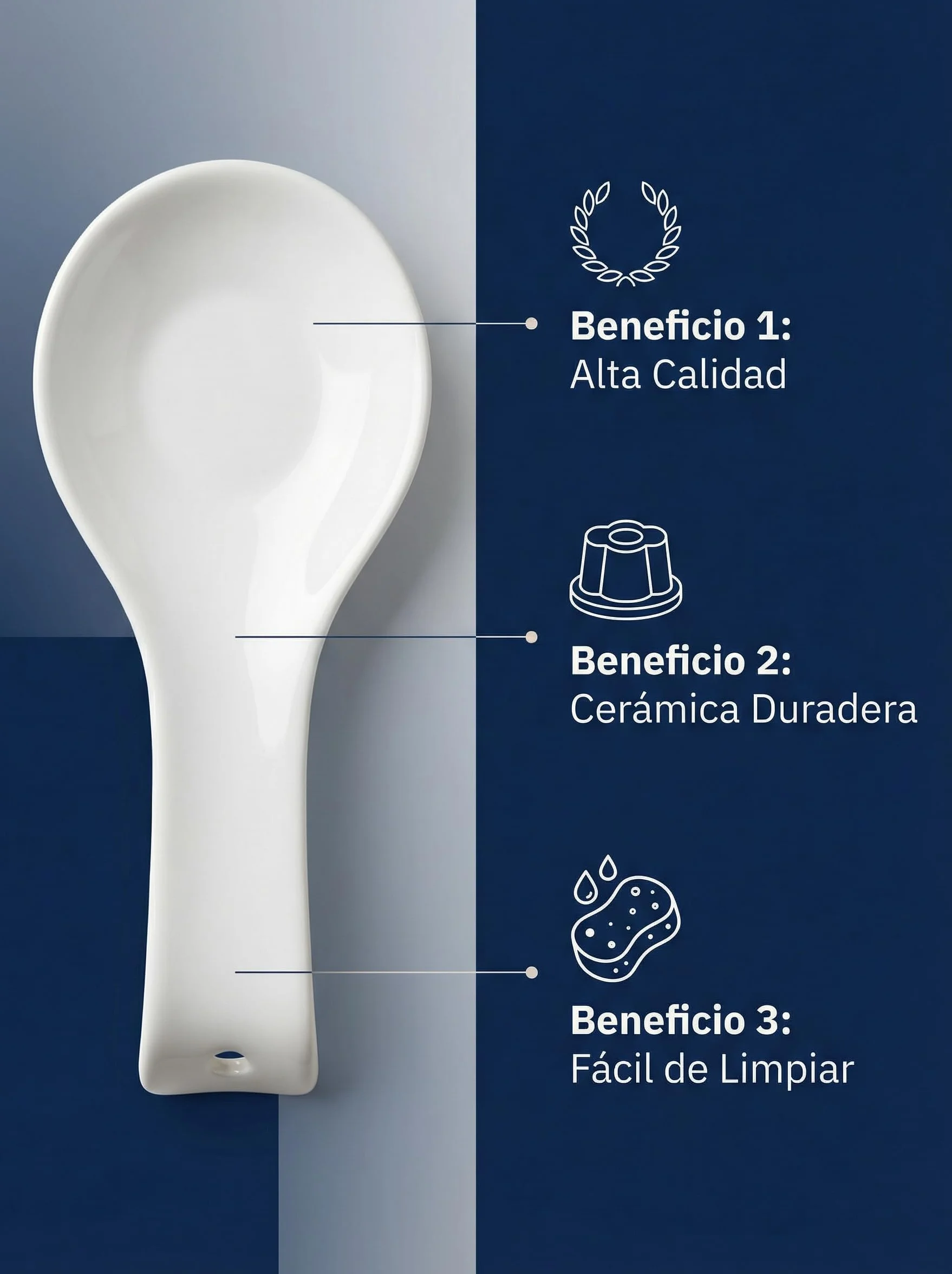 Reposa Cucharas de Cerámica Blanca XL Diseño Ovalado Soporte Térmico para Cucharones y Espátulas Higiénico Moderno Apto para Lavavajillas
