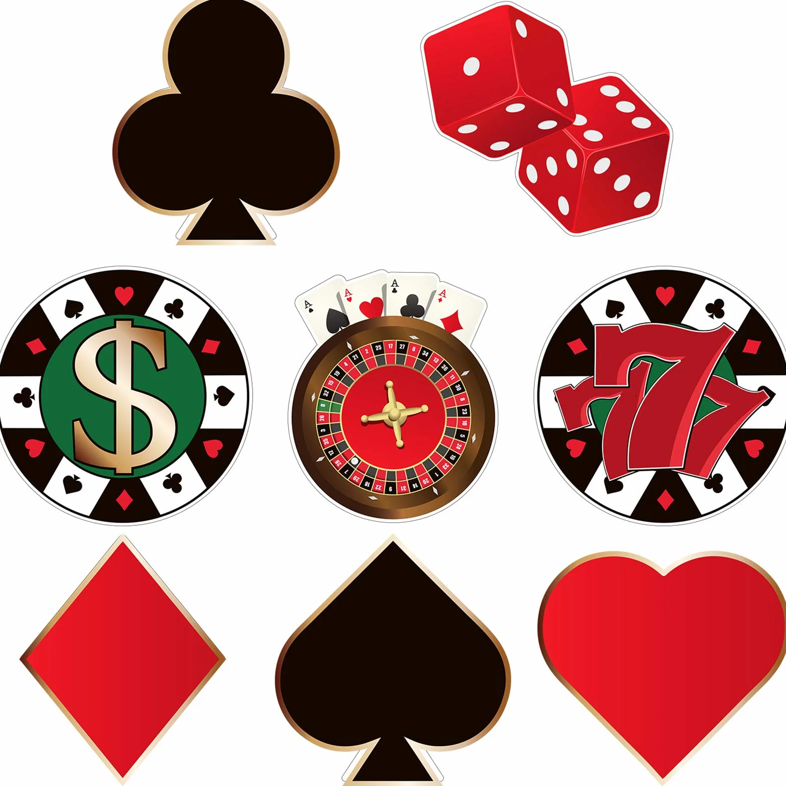 Las Vegas Casino Party Decorations 40-Piece Poker Cutouts for Birthday Party 5.9 x 5.9