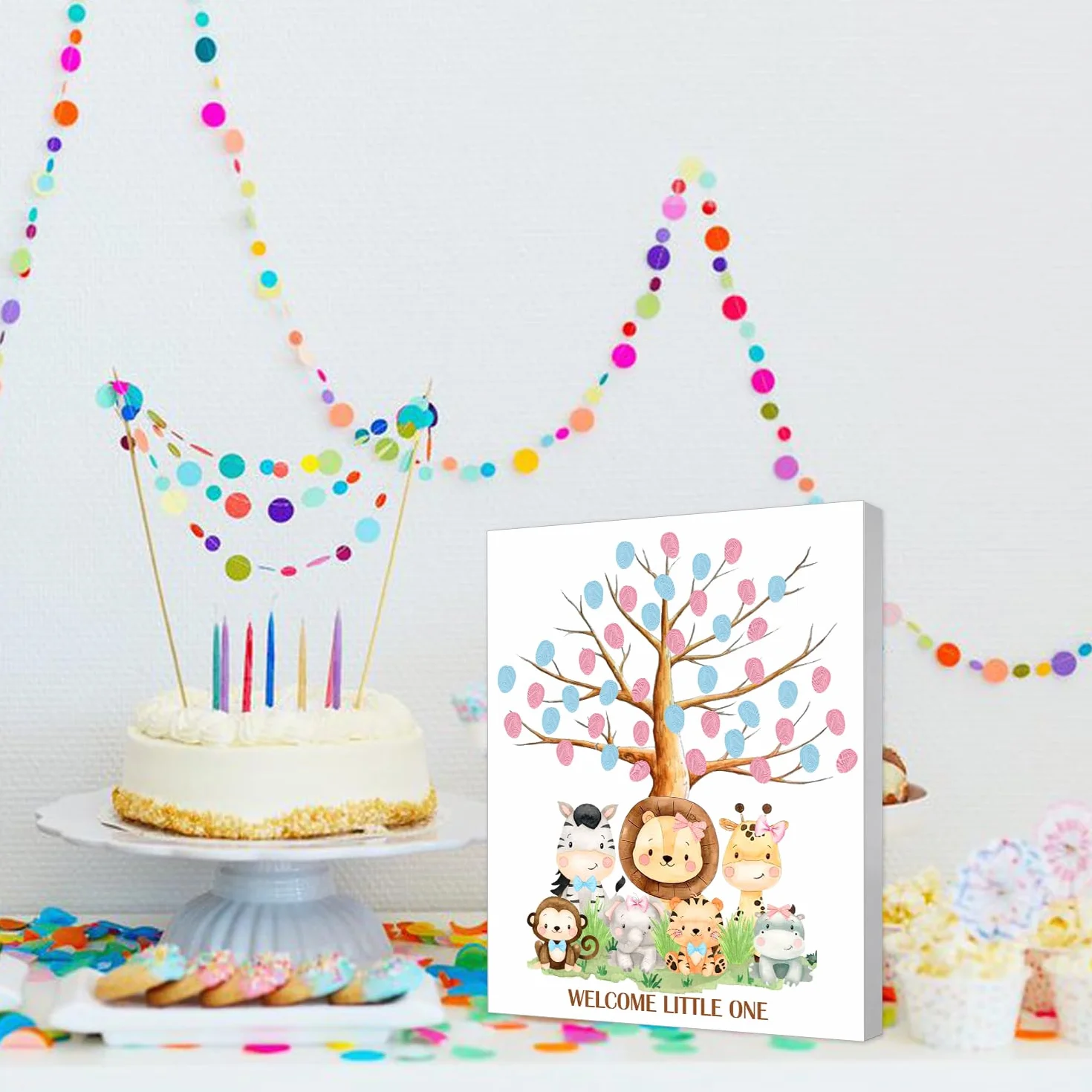 Árbol de huellas dactilares para fiesta de revelación de género, libro de visitas para baby shower