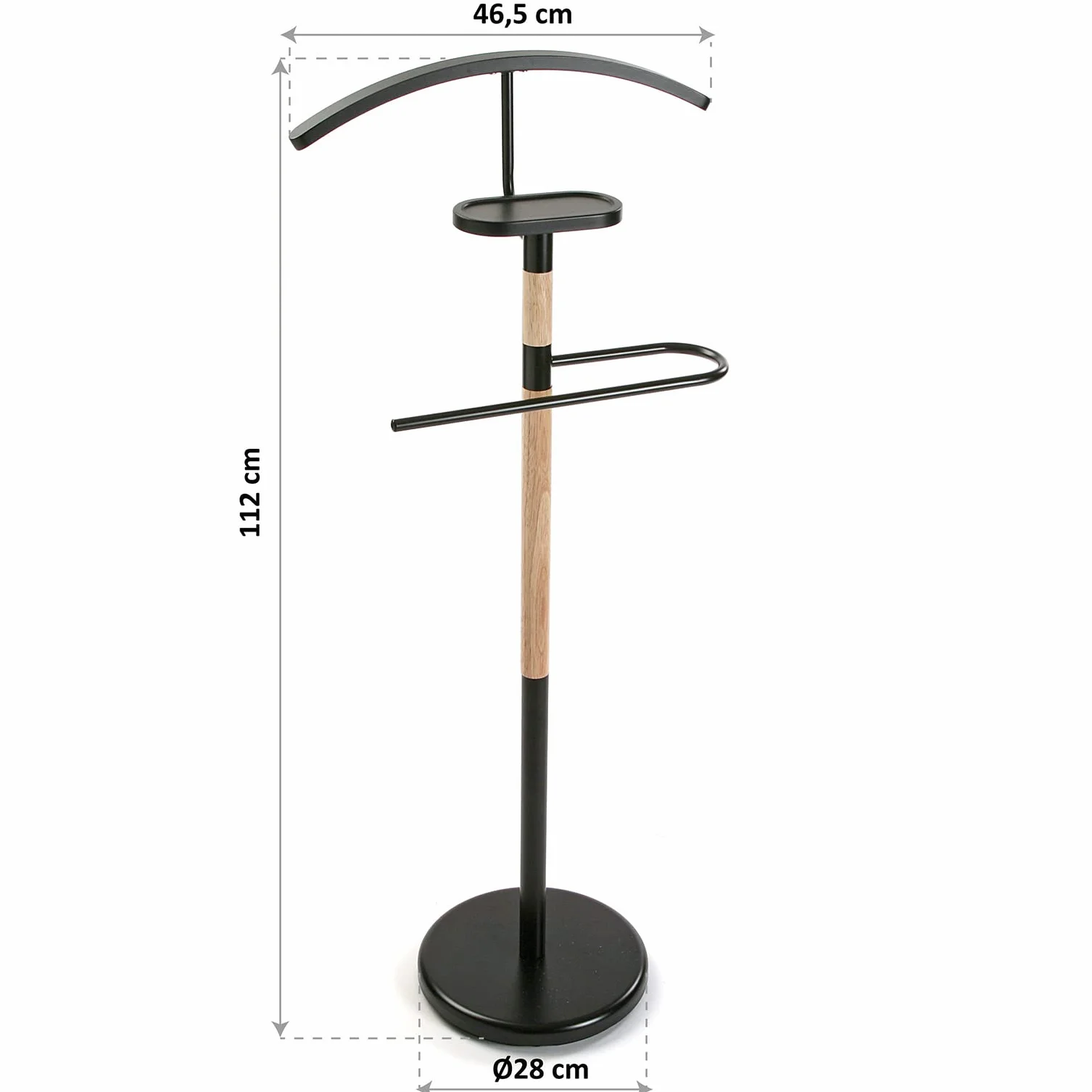 Versa Holstebro Galán de Noche Moderno 2 Perchas Metal y Madera Negro 112x28,8x46,5 cm