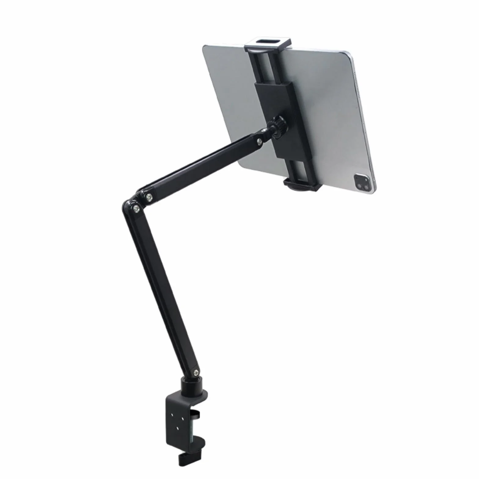 Elevadores ergonómicos para laptop con base de abrazadera y brazo giratorio, soporta dispositivos de 4 a 13.9 pulgadas para uso en oficinas, soporte ergonómico para computadora