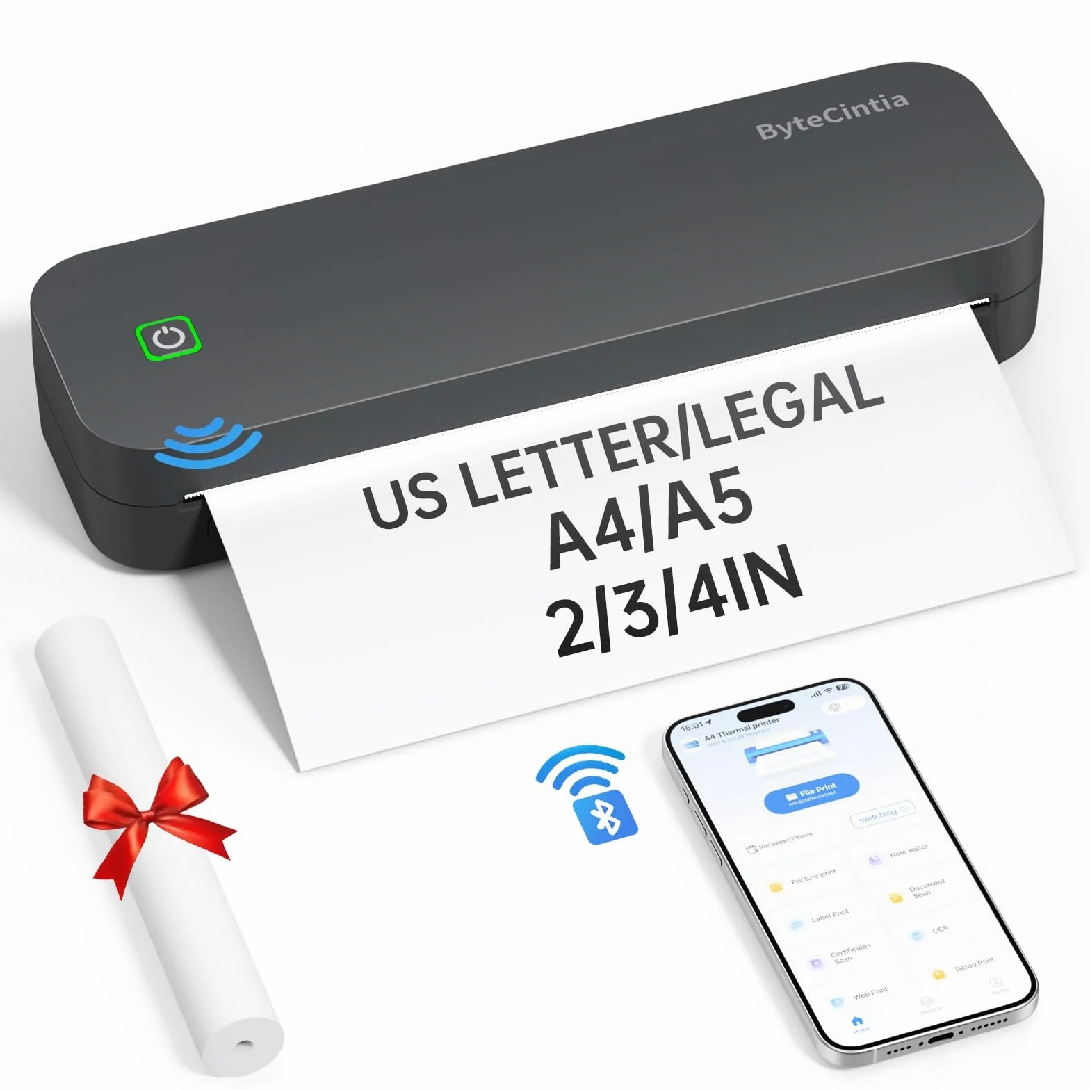 Impresora portátil térmica A4 Bluetooth para oficina móvil, compatible con Android iOS y laptops