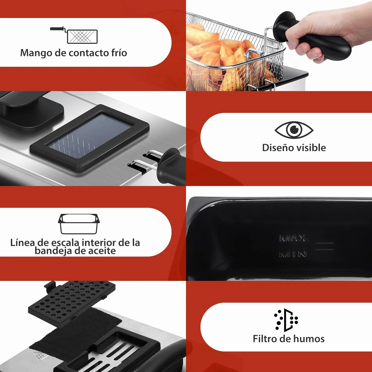 Aigostar Ushas 30HEZ Freidora de 3 litros 2200W Acero inoxidable 304