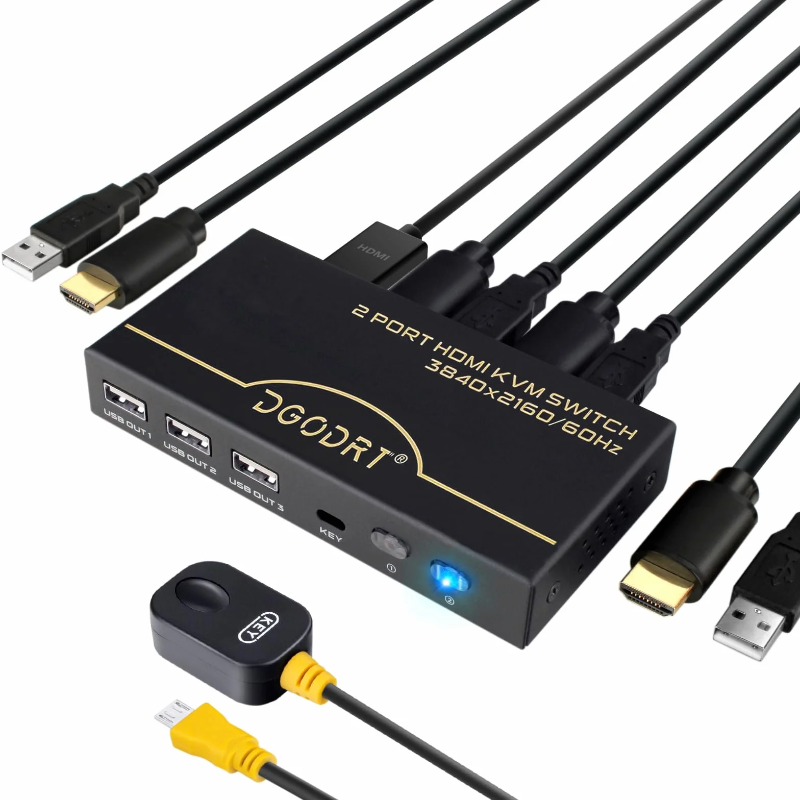 Conmutador KVM HDMI de 2 puertos, UHD 4K @ 60 Hz RGB 4:4:4 USB HDMI KVM Switch para 2 PC Share One Monitor Teclado Ratón Impresora Escáner, con cables HDMI y cable USB