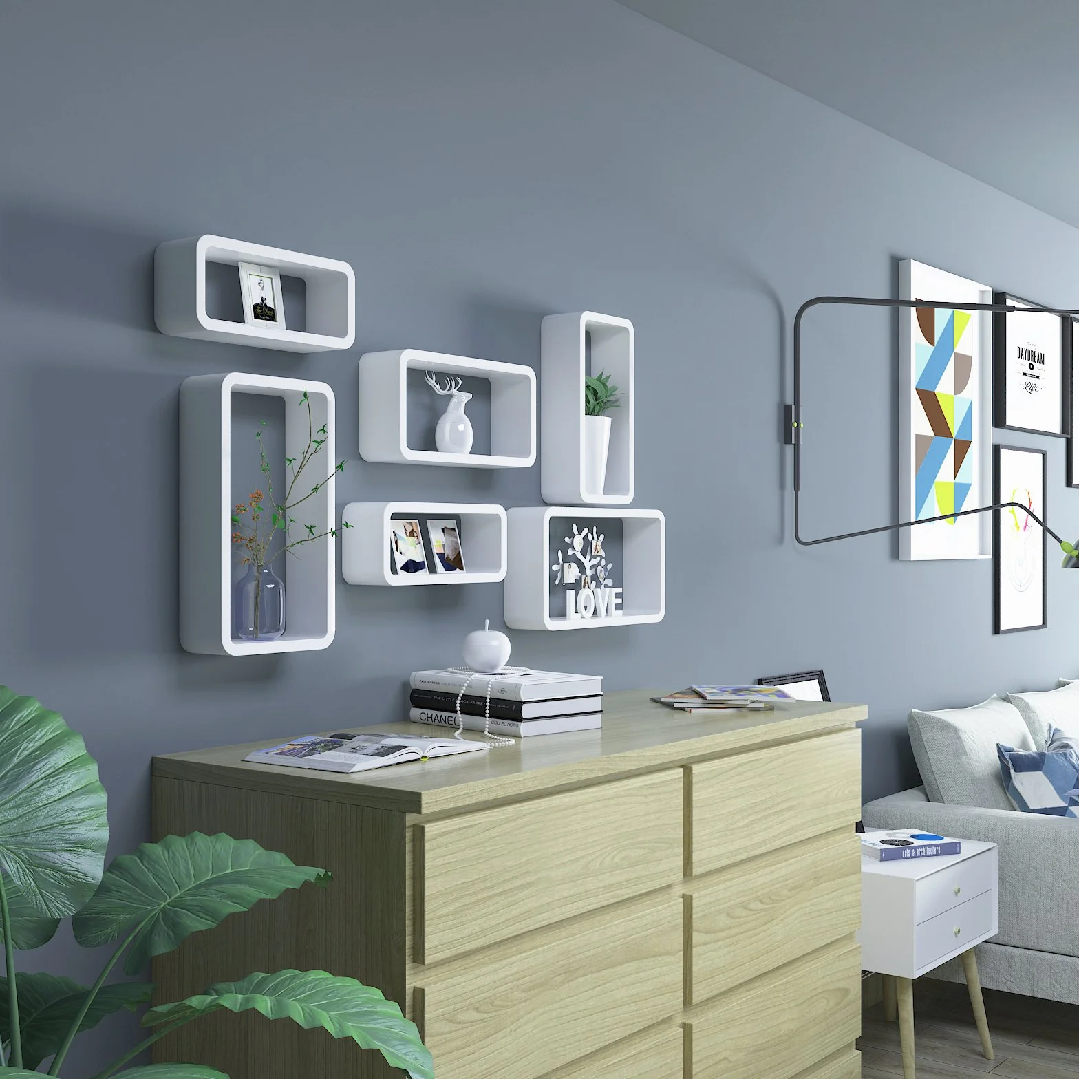 SONGMICS Estantes para Libros Juego de 3 CDs Estanterías de Pared Cubos Retro Blanco LWS97W