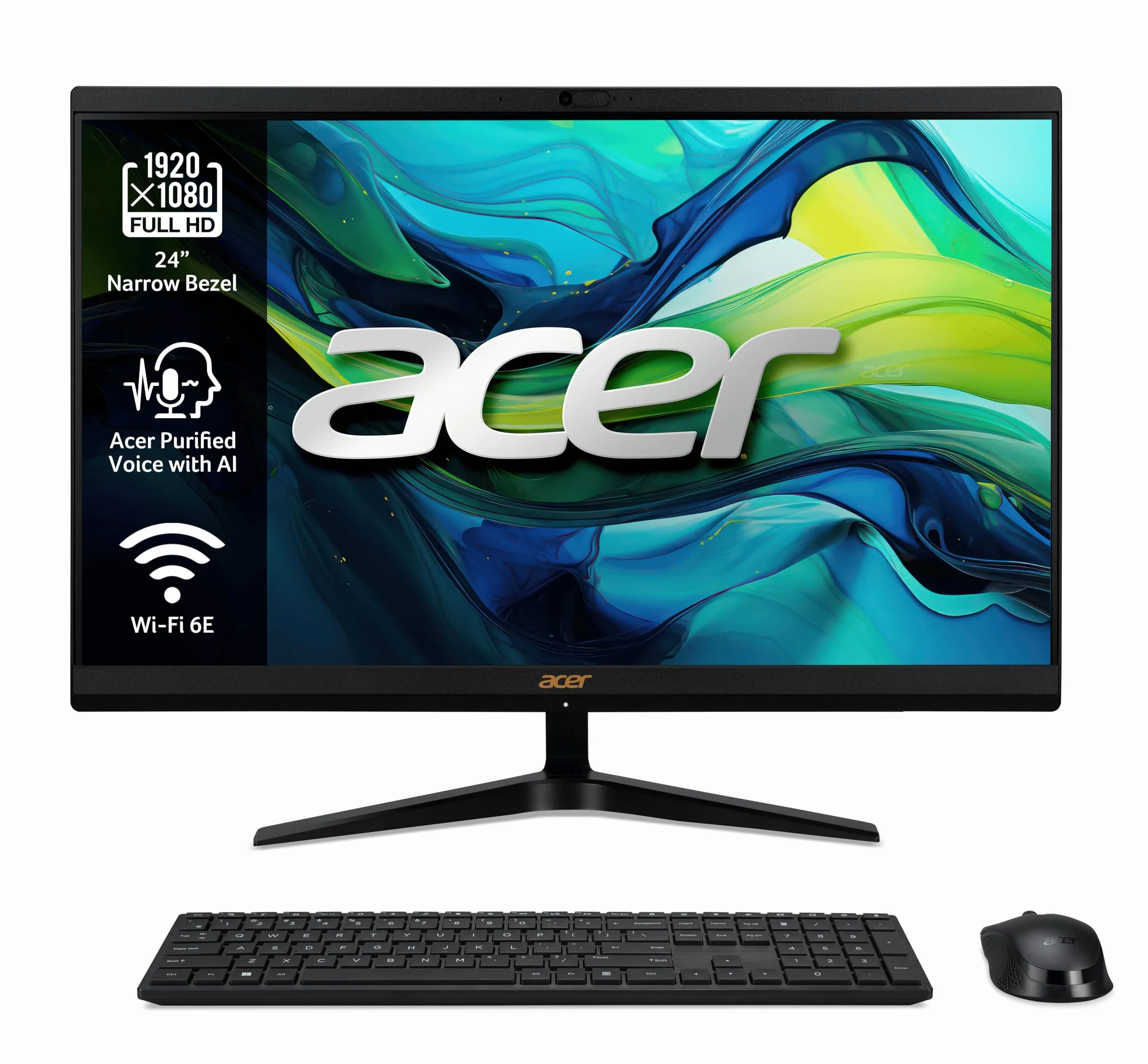 Acer Aspire C24-1800 All in One, Monitor 24" FullHD (Intel Core i5-12450H, 16GB RAM, 512GB SSD, Intel Iris Xe Graphics, Windows 11 Home) Negro, Teclado QWERTY Español y Ratón Inalámbrico