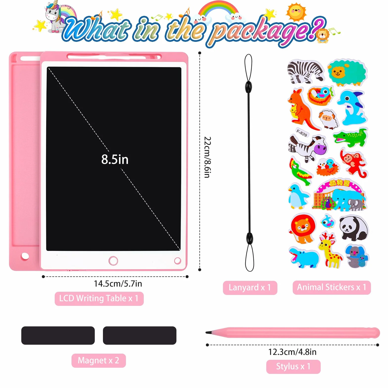 Tableta Escritura LCD Color 8.5 Pulgadas, Tablet Escritura Niños, Pizarra Digital con Botón De Eliminación de Pantalla e Interruptor de Bloqueo para Juegos para 2 3 4 5 6 7 Años, Rosa