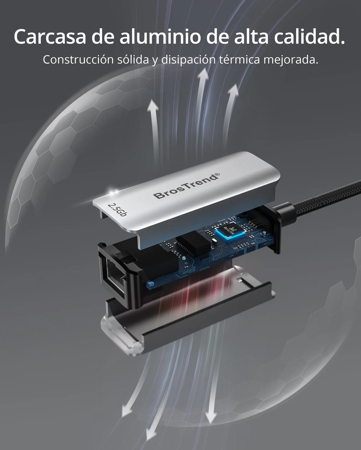 BrosTrend 2.5Gb Adaptador USB C a Ethernet Plug & Play, Aluminio Adaptador RJ45 USB C para PC MacBook Pro/Air iPad (Thunderbolt 3/4/5), Compatible con Windows MacOS Linux ChromeOS, Vida ÚTI Protección