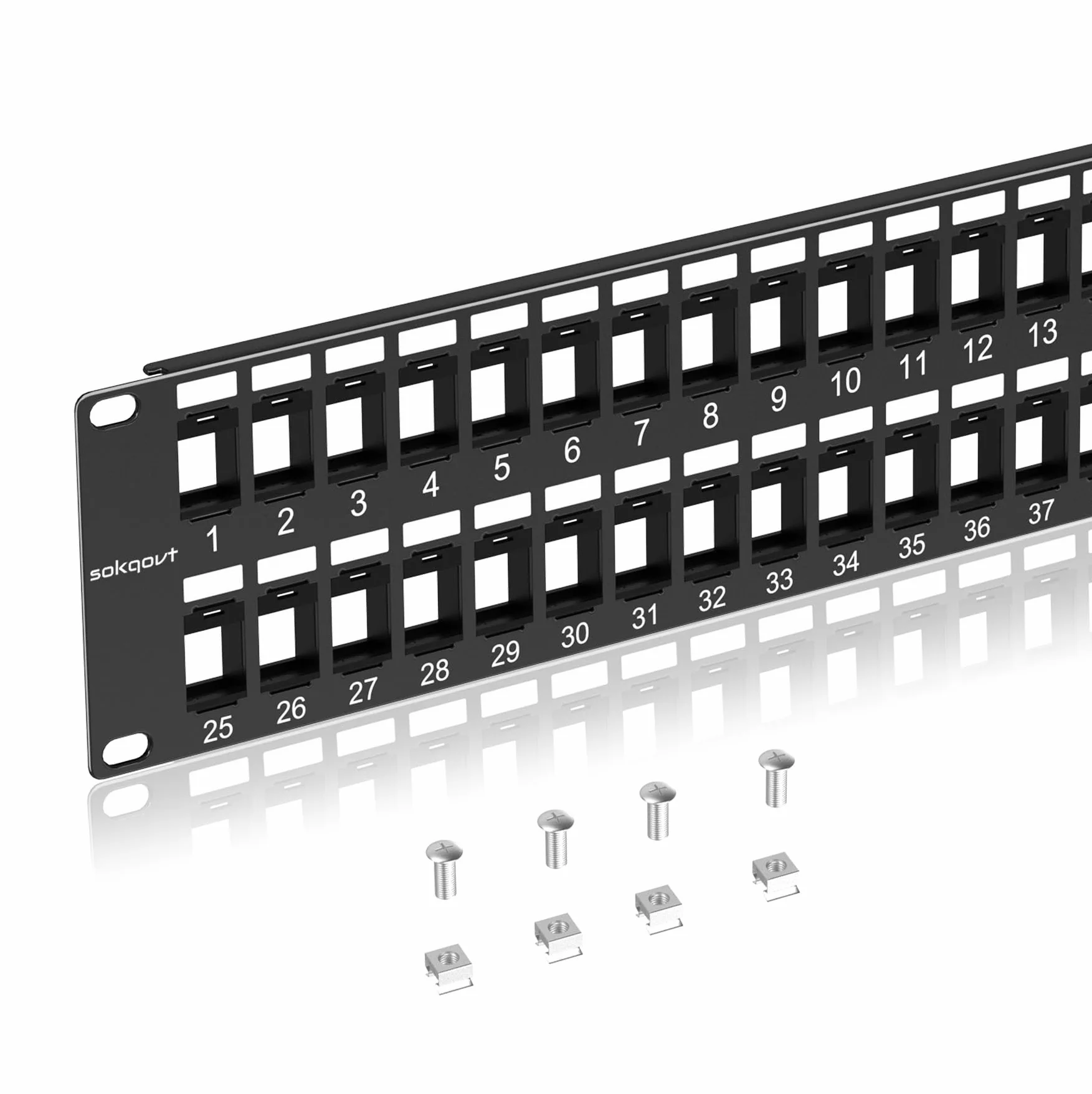 Sokqovt Panel de conexión Keystone en blanco de 48 puertos con diseño a presión, panel de conexión de red Cat6 2U de 19 pulgadas, panel de conexión Ethernet de montaje en rack (solo para Keystone