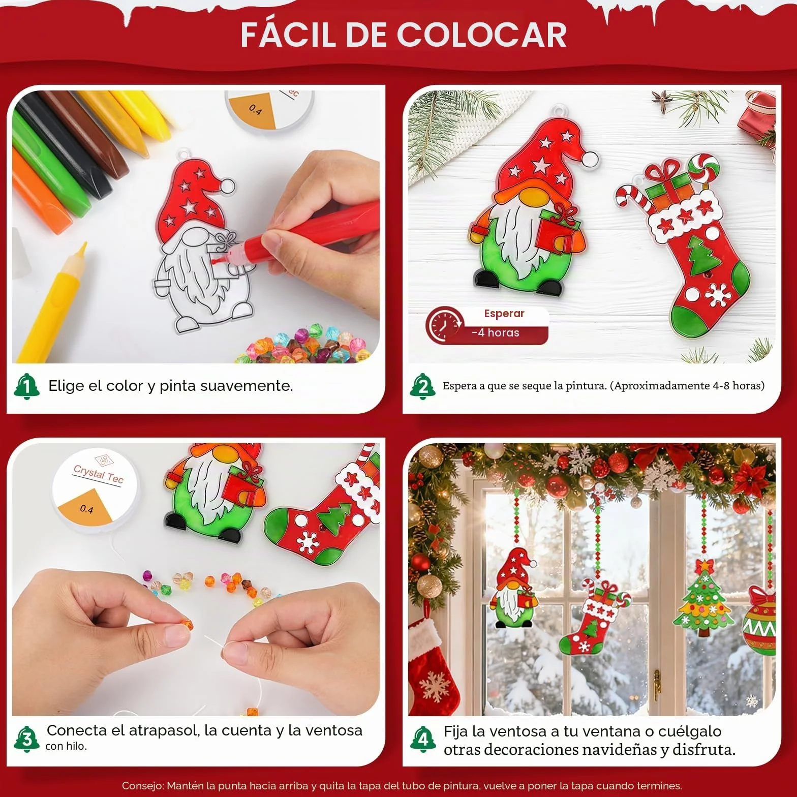 AHIKY Kits Manualidades Navidad para Niños, 24 Piezas Atrapasoles Adorno Navideño Acrílico para Pintar, DIY Ornamentos Navidad Niños, Decoración Colgante Creativa para Ventanas Regalo Artesanal