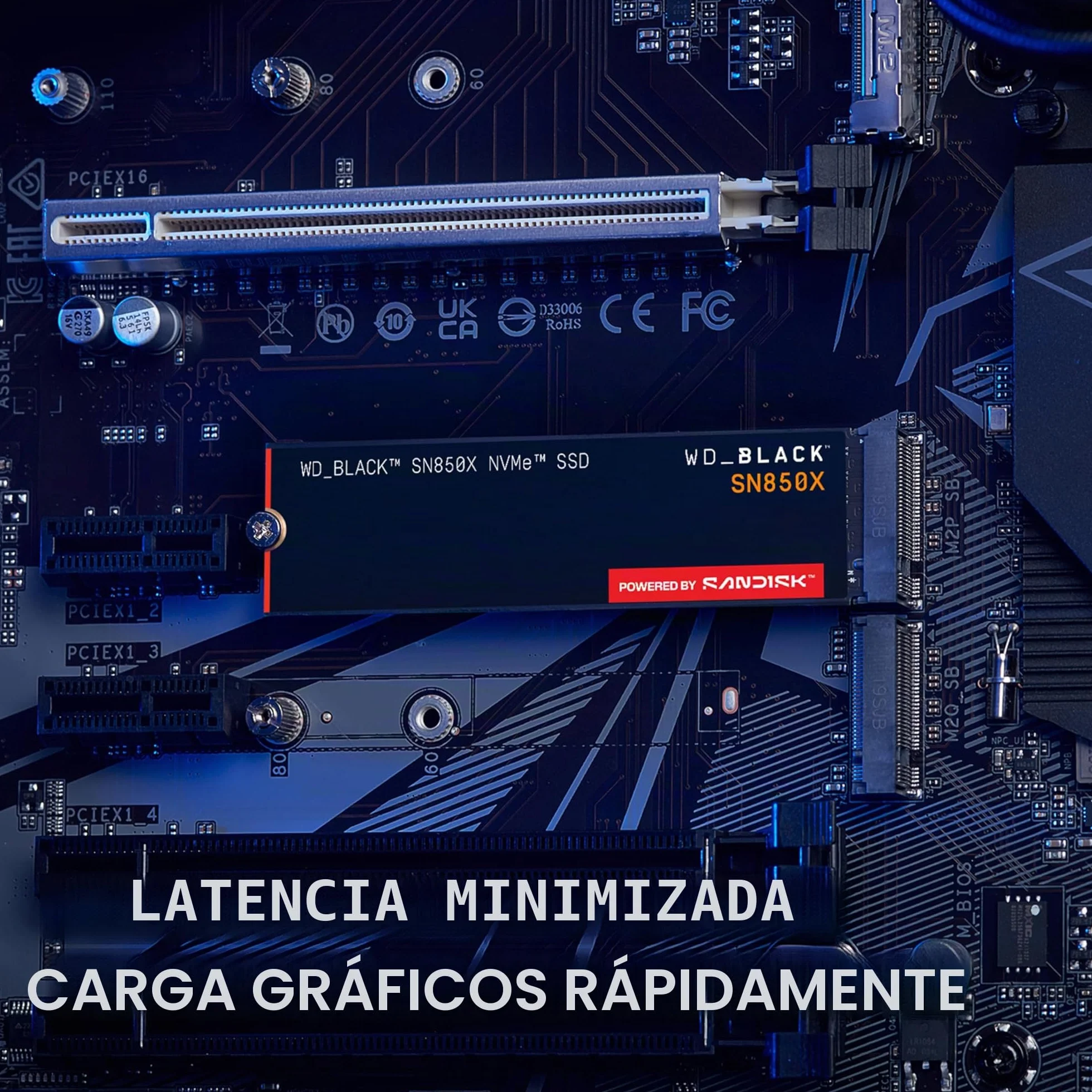 WD_BLACK SN850X NVMe SSD 1TB (Velocidades de lectura hasta 7300 MB/s, escritura 6300 MB/s, M.2 2280, PCIe Gen 4, SSD para Juegos internos, SSD de alto rendimento) POWERED BY SANDISK
