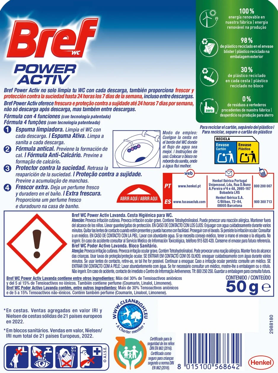 Bref Power Activ Lavanda Cesta WC Limpiador Baño Antical Pack 10 Unidades